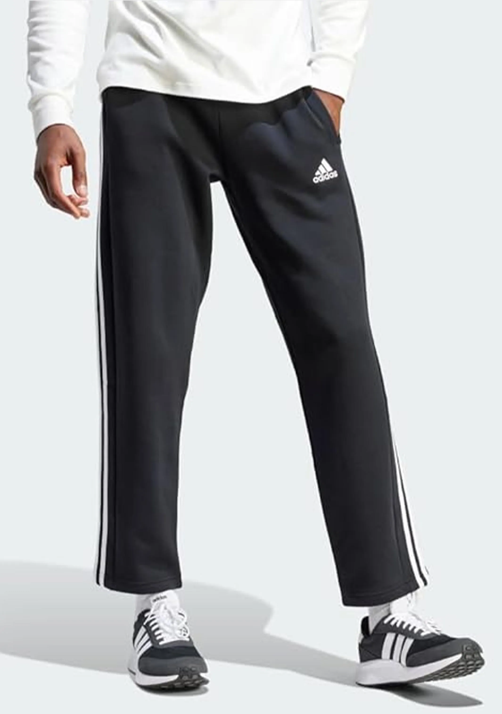 Adidas Men's 3 Stripes Essentials Fleece Open Hem Track Pants