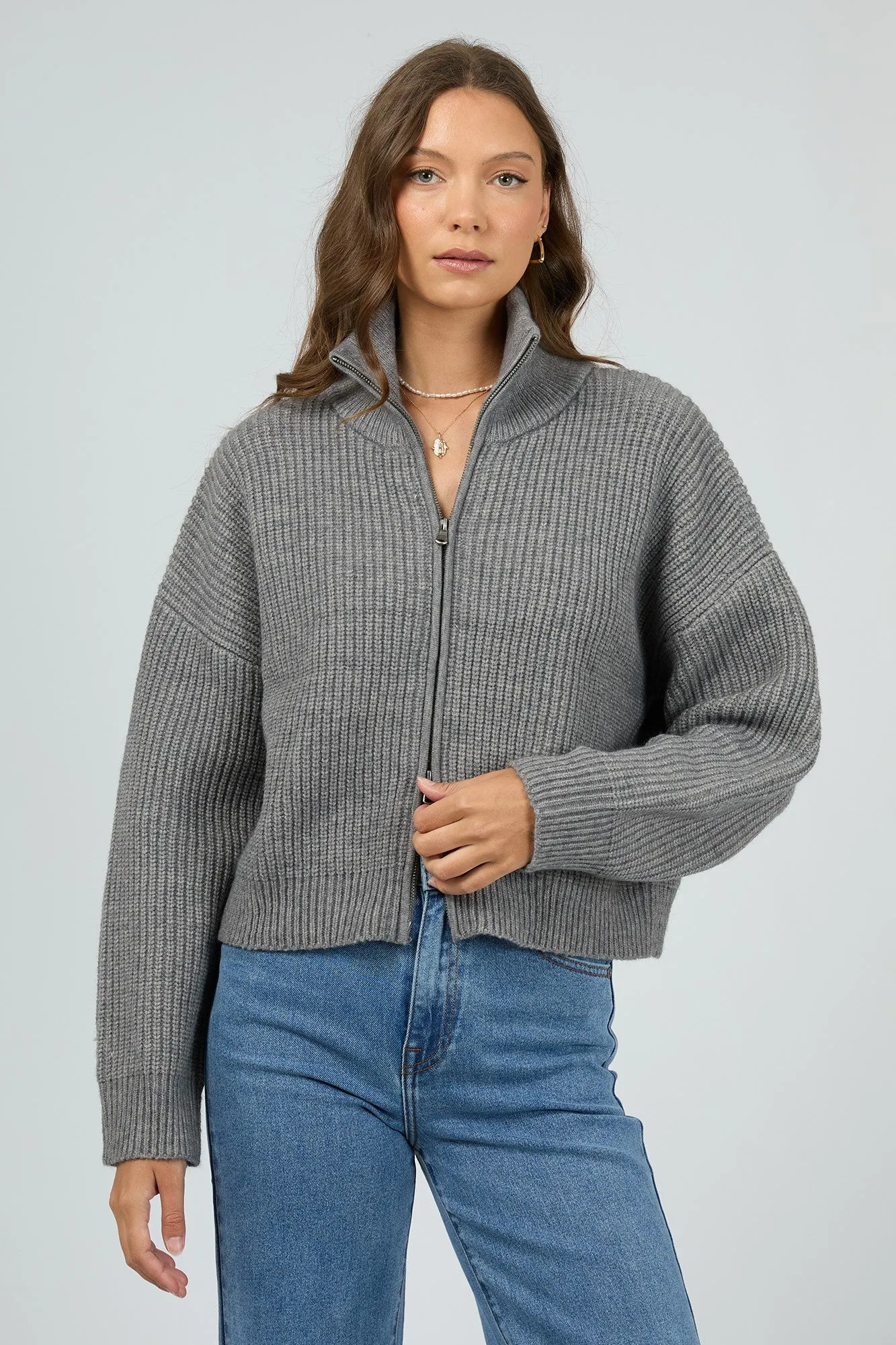 All About Eve Bridie Knit Zip Through Charcoal