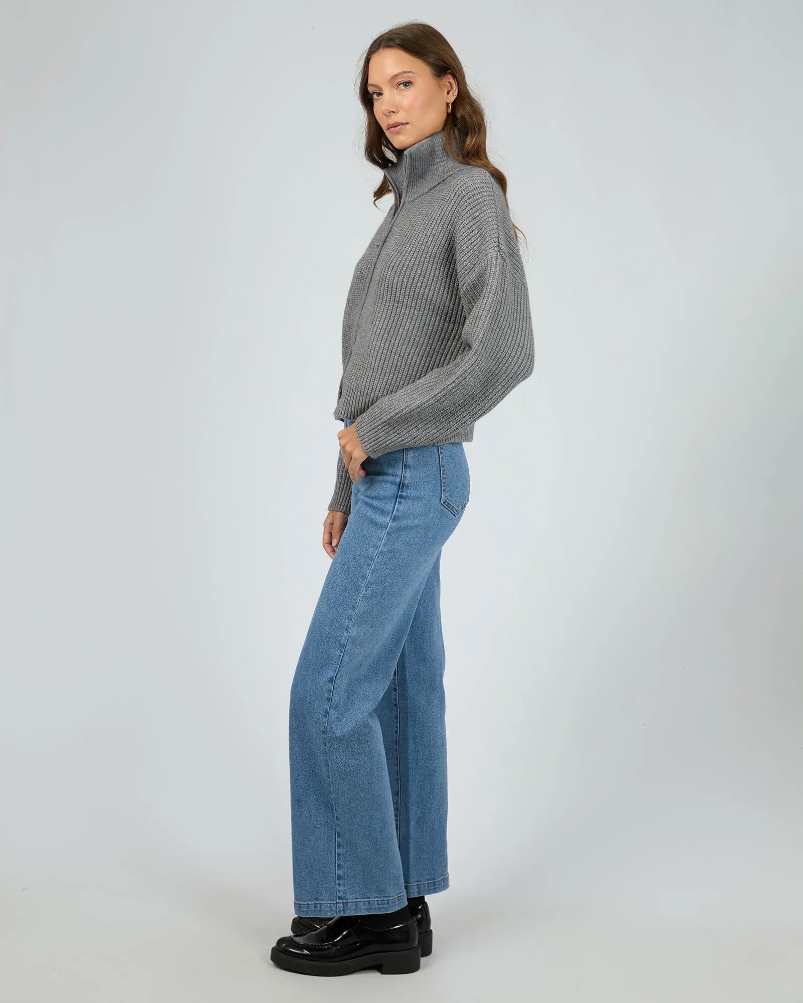 All About Eve Bridie Knit Zip Through Charcoal