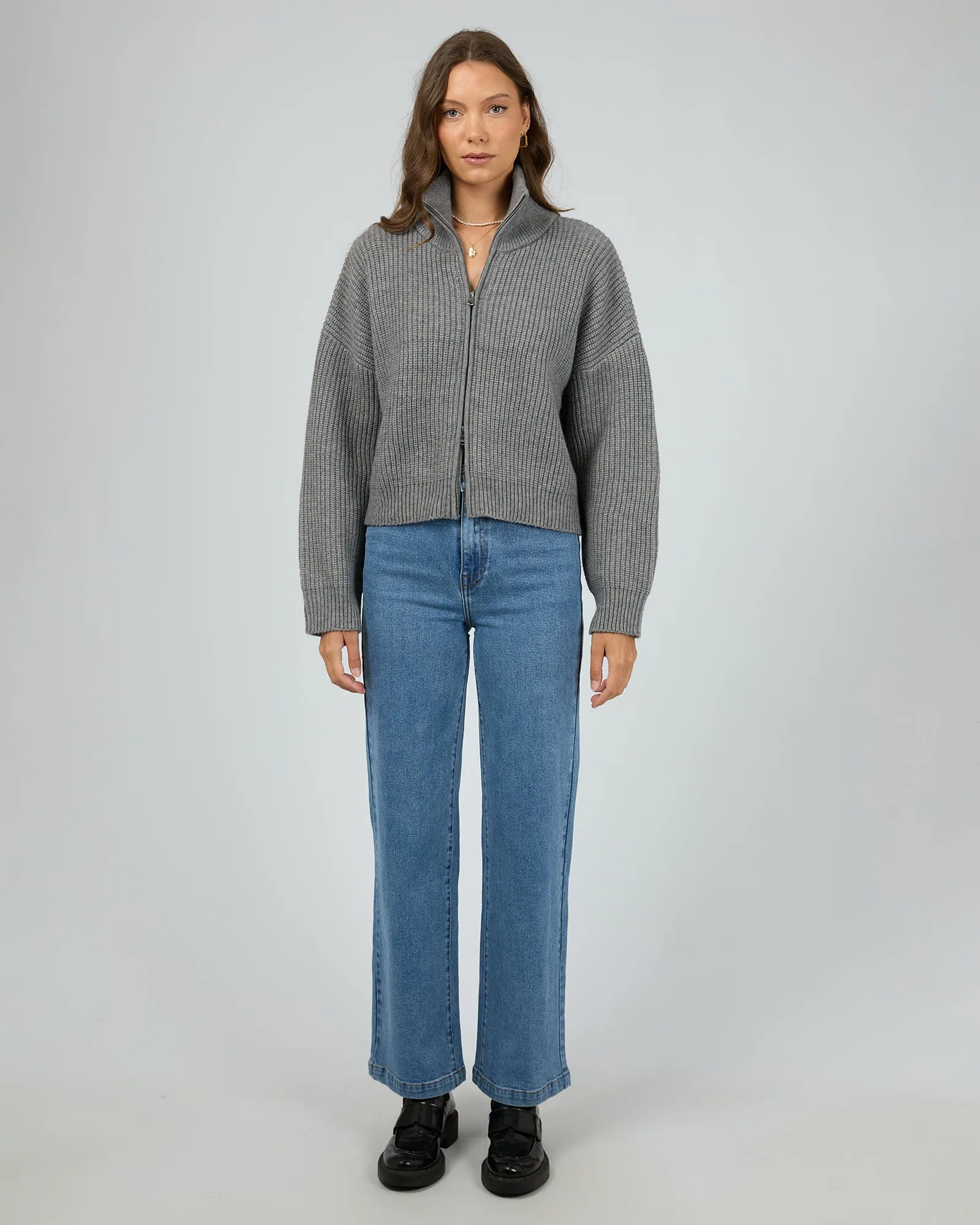 All About Eve Bridie Knit Zip Through Charcoal