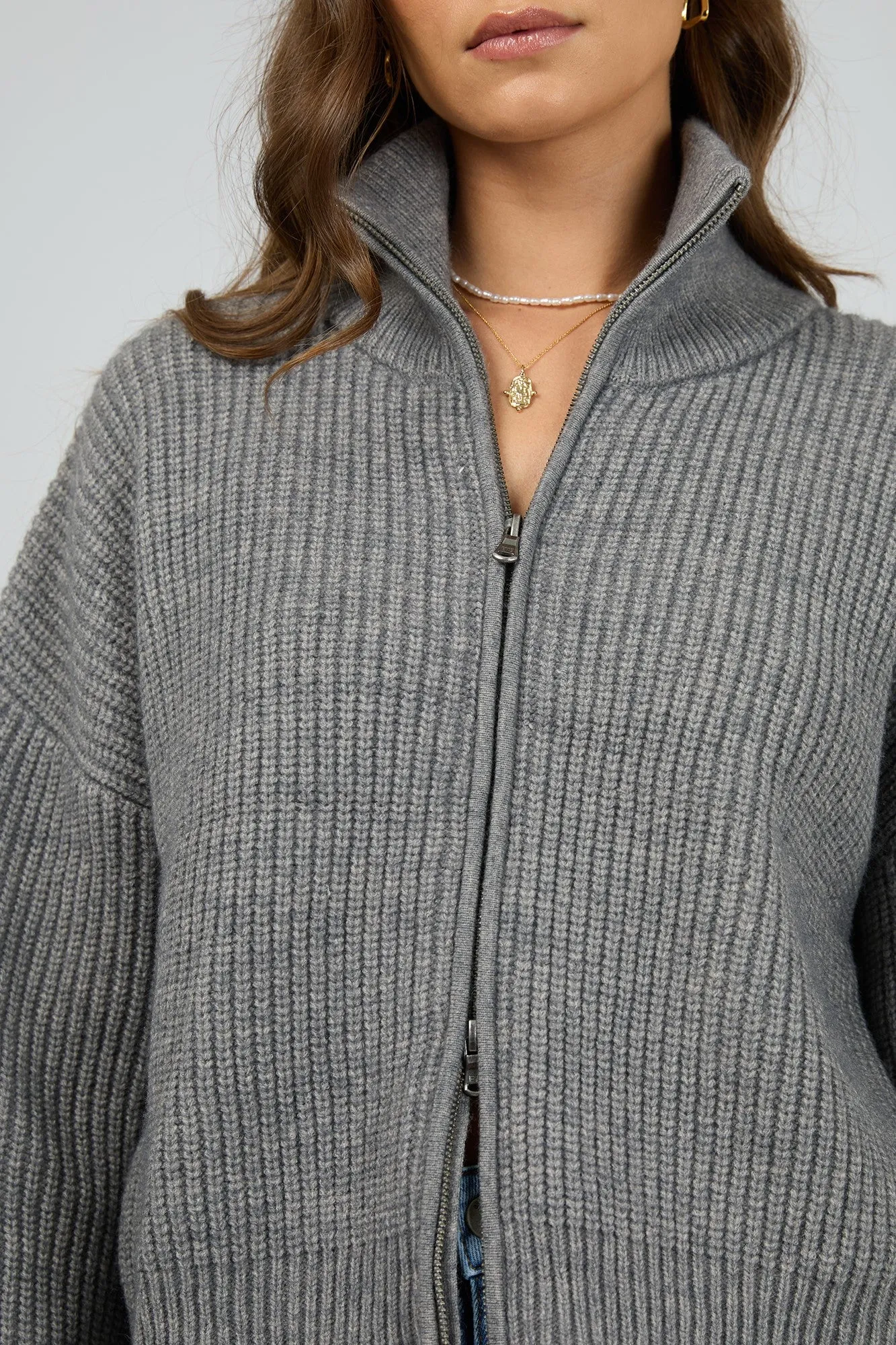 All About Eve Bridie Knit Zip Through Charcoal