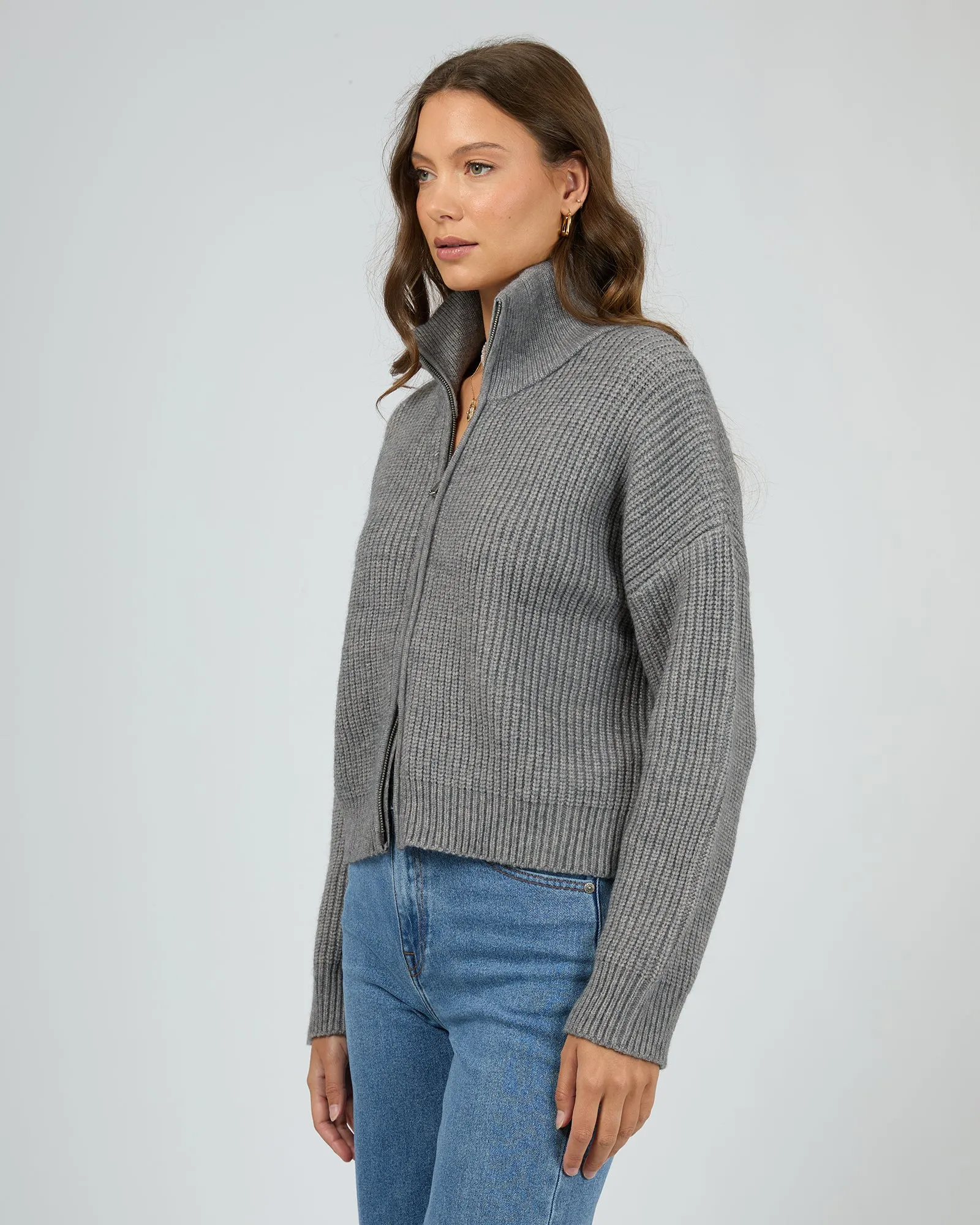 All About Eve Bridie Knit Zip Through Charcoal