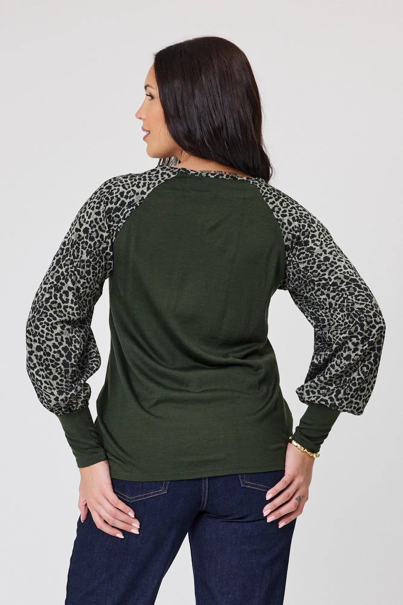 Alpine by Shine On Adeline Top Olive with Animal Print