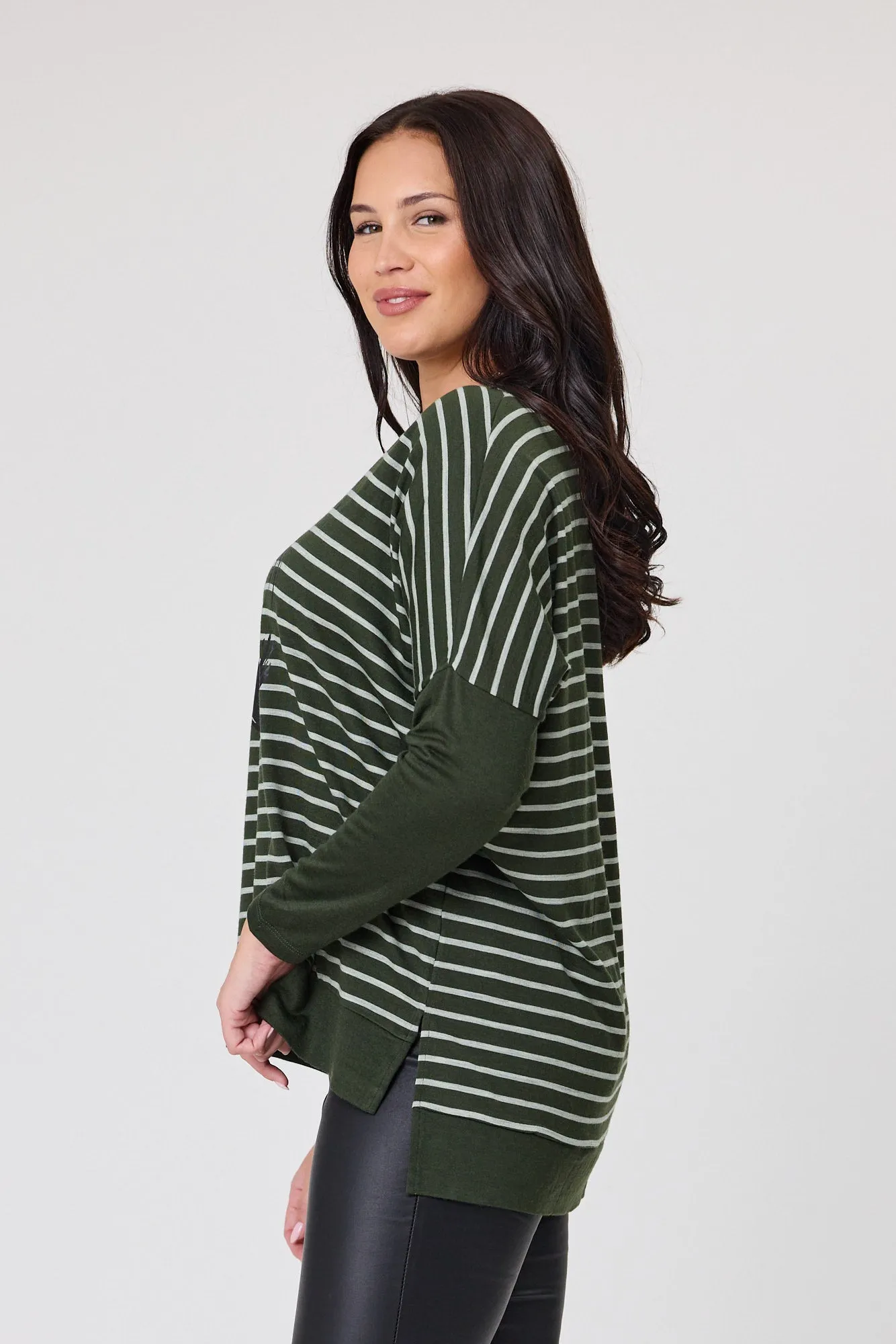 Alpine by Shine On Brunswick Striped Merino Top Olive Grey