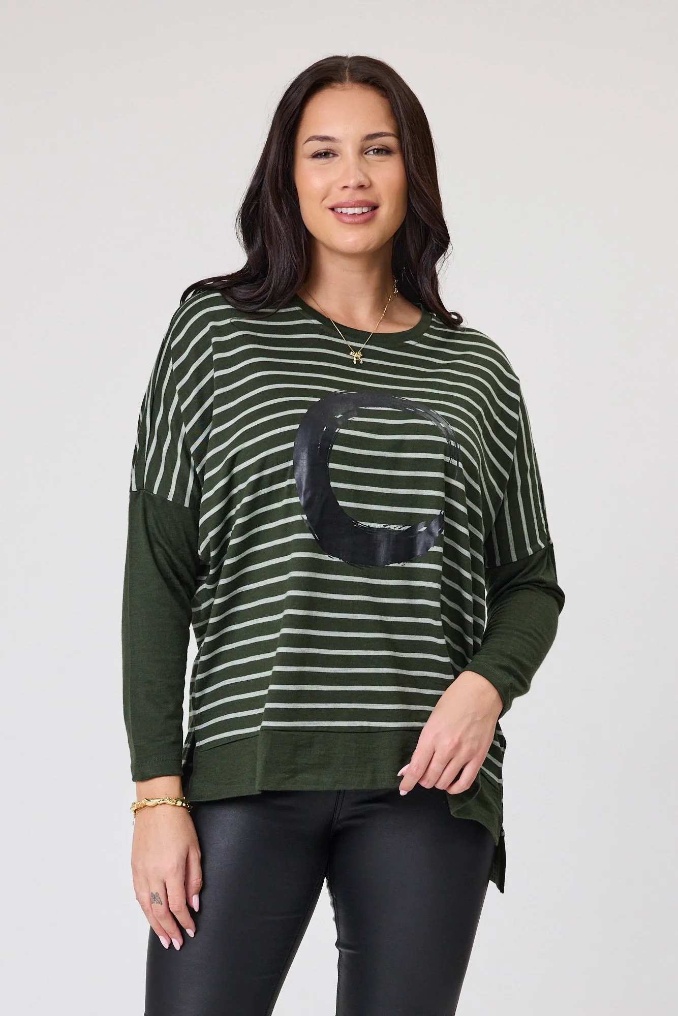 Alpine by Shine On Brunswick Striped Merino Top Olive Grey