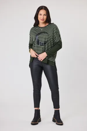 Alpine by Shine On Brunswick Striped Merino Top Olive Grey