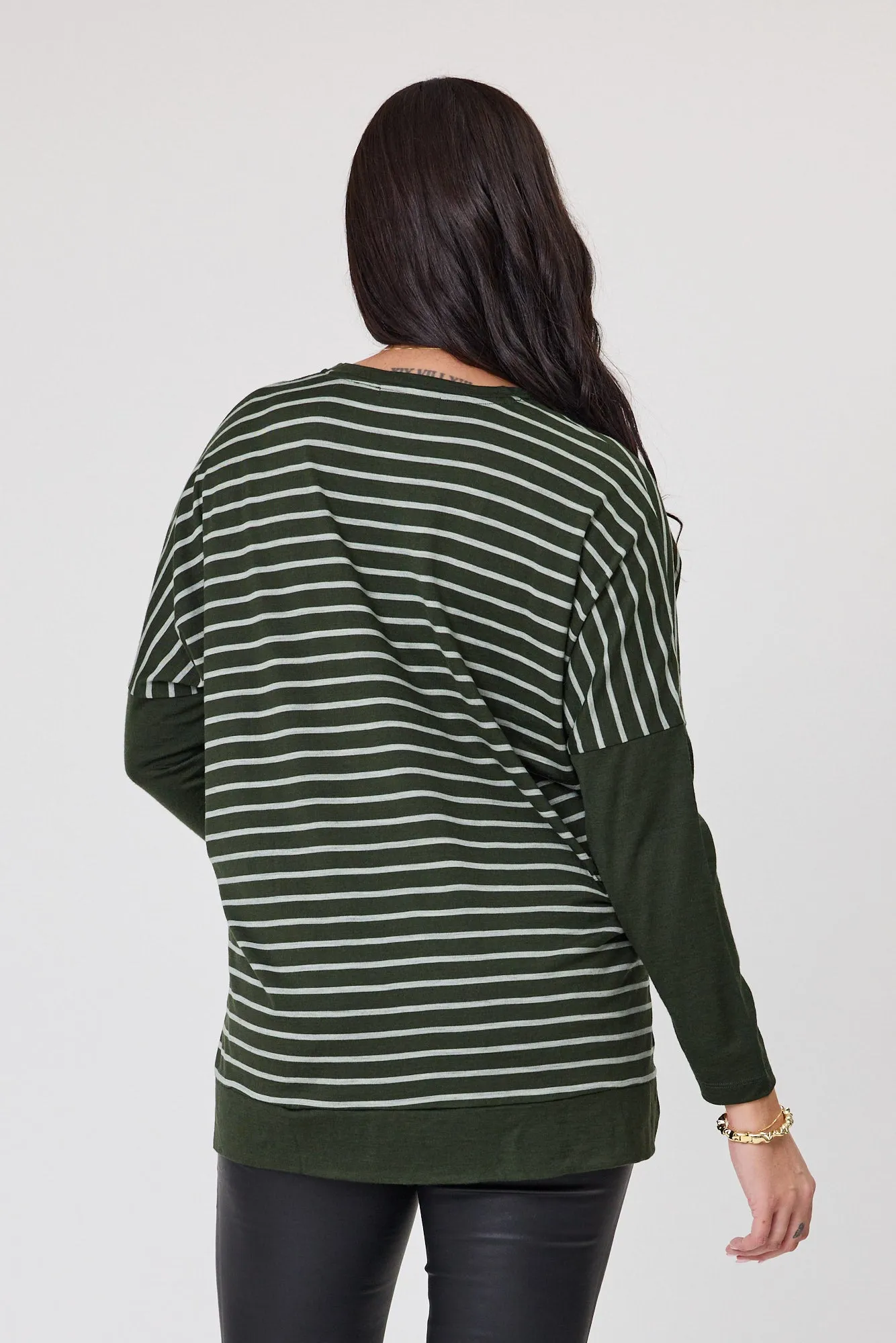 Alpine by Shine On Brunswick Striped Merino Top Olive Grey