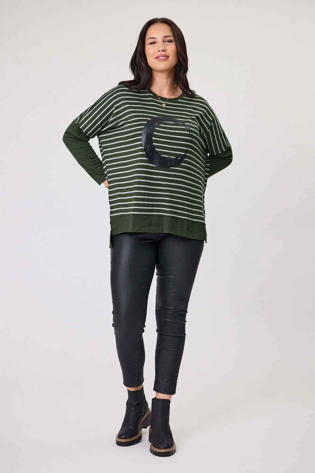 Alpine by Shine On Brunswick Striped Merino Top Olive Grey