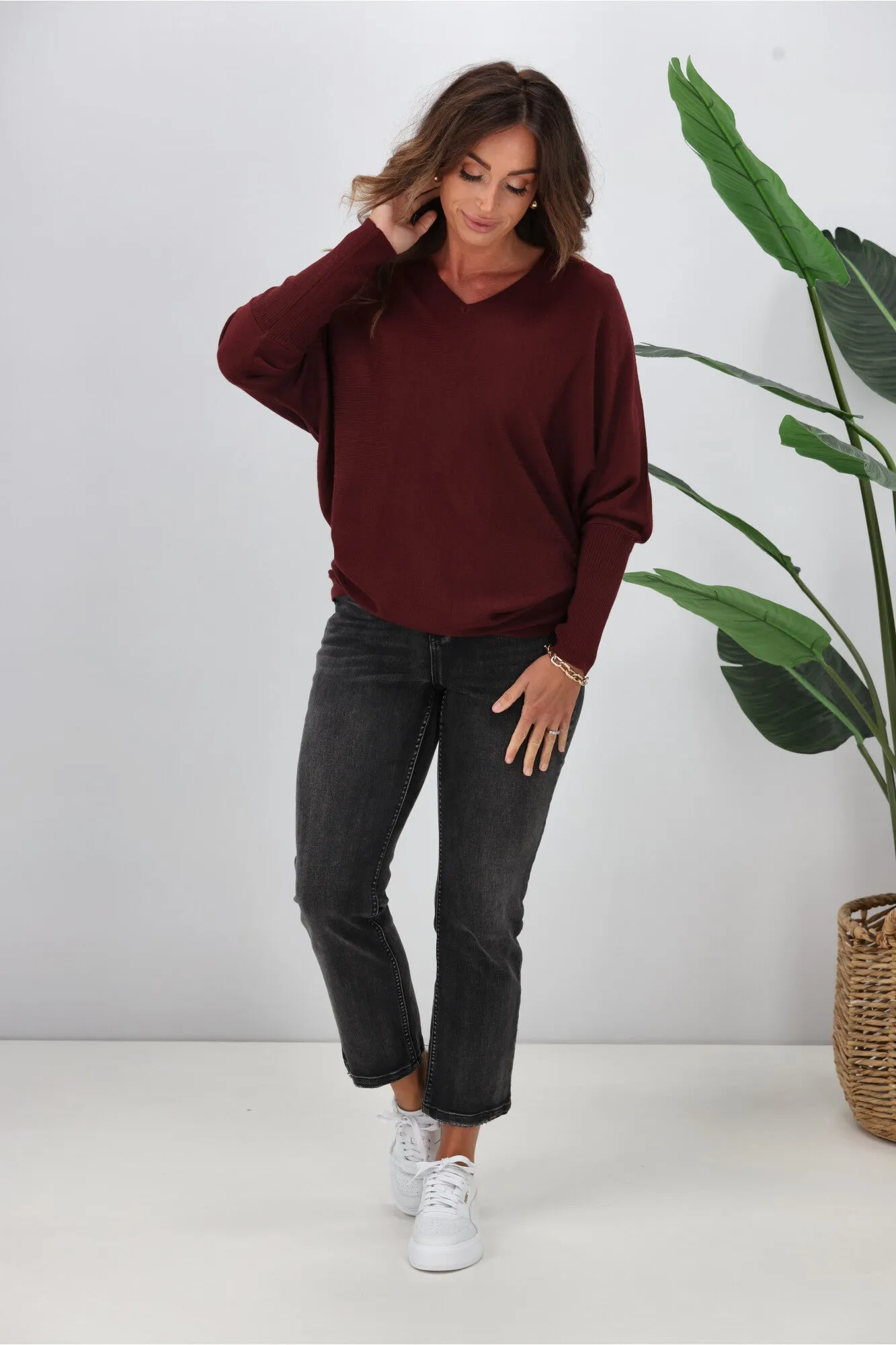 Alpine by Shine On Gigi Merino Batwing Top Claret