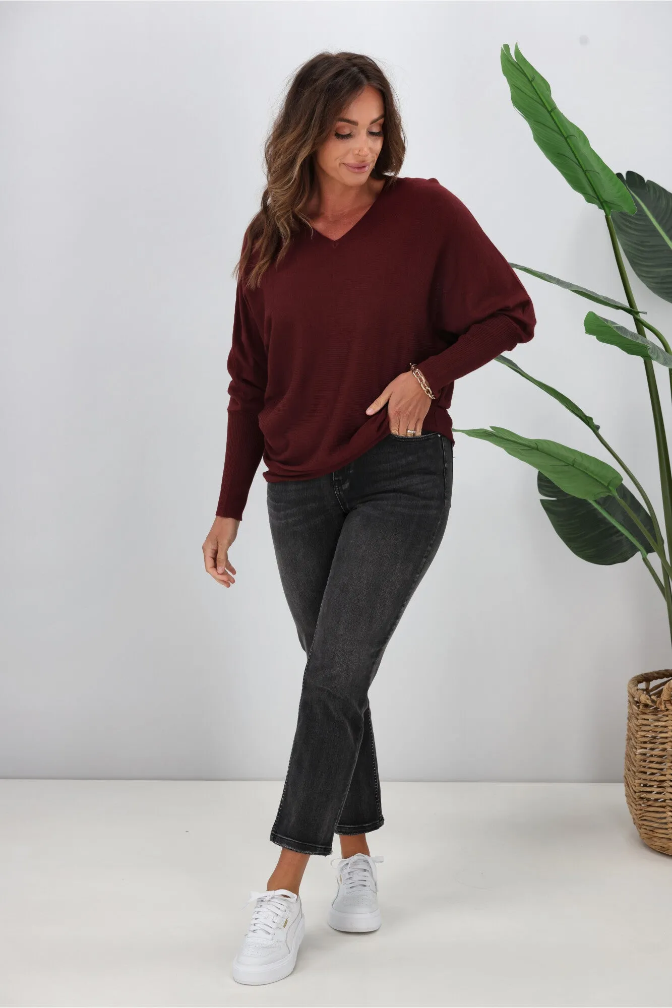 Alpine by Shine On Gigi Merino Batwing Top Claret