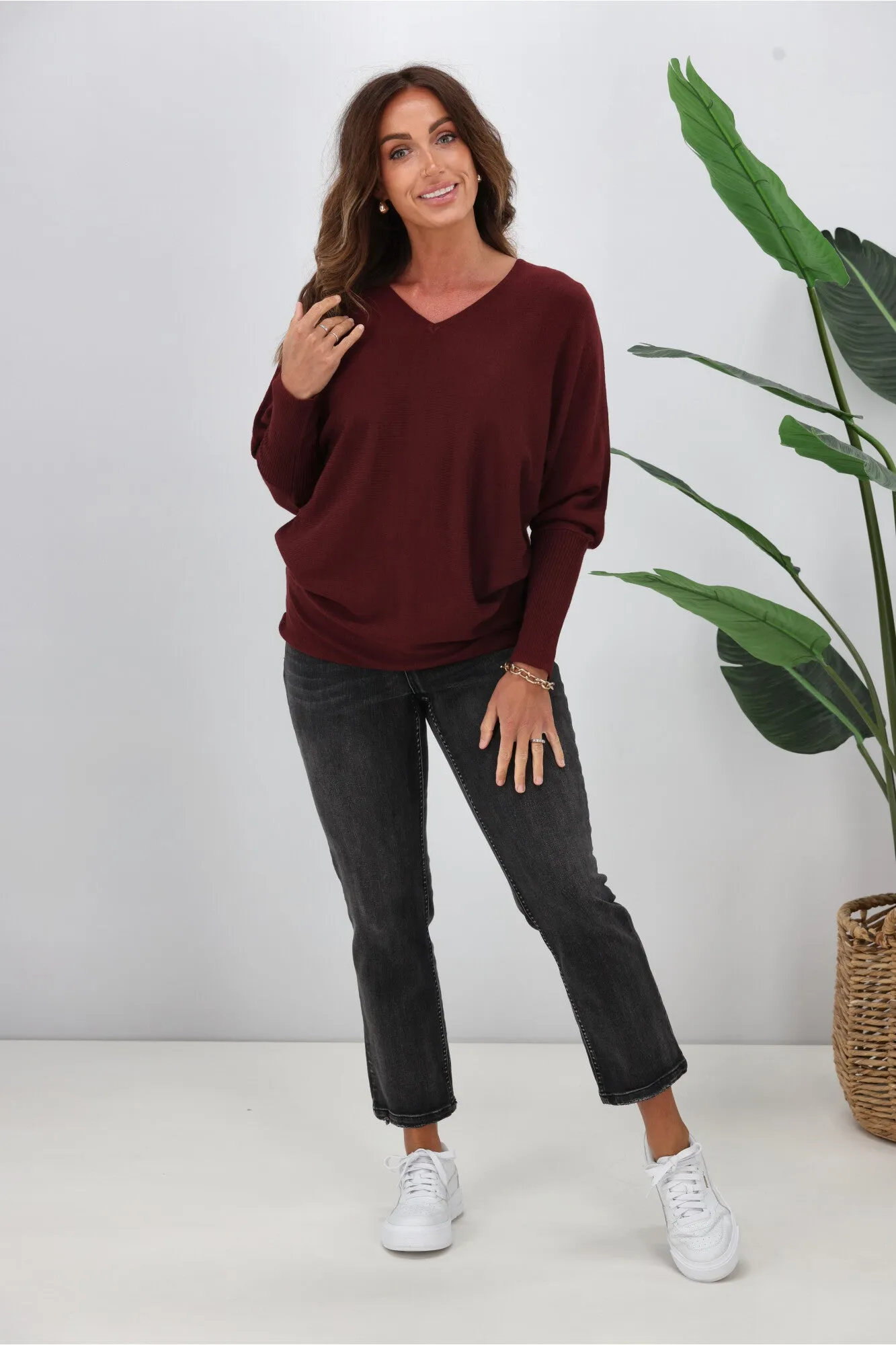 Alpine by Shine On Gigi Merino Batwing Top Claret