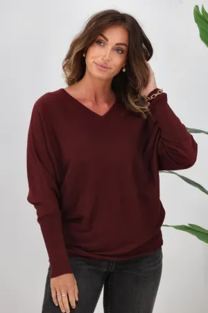 Alpine by Shine On Gigi Merino Batwing Top Claret