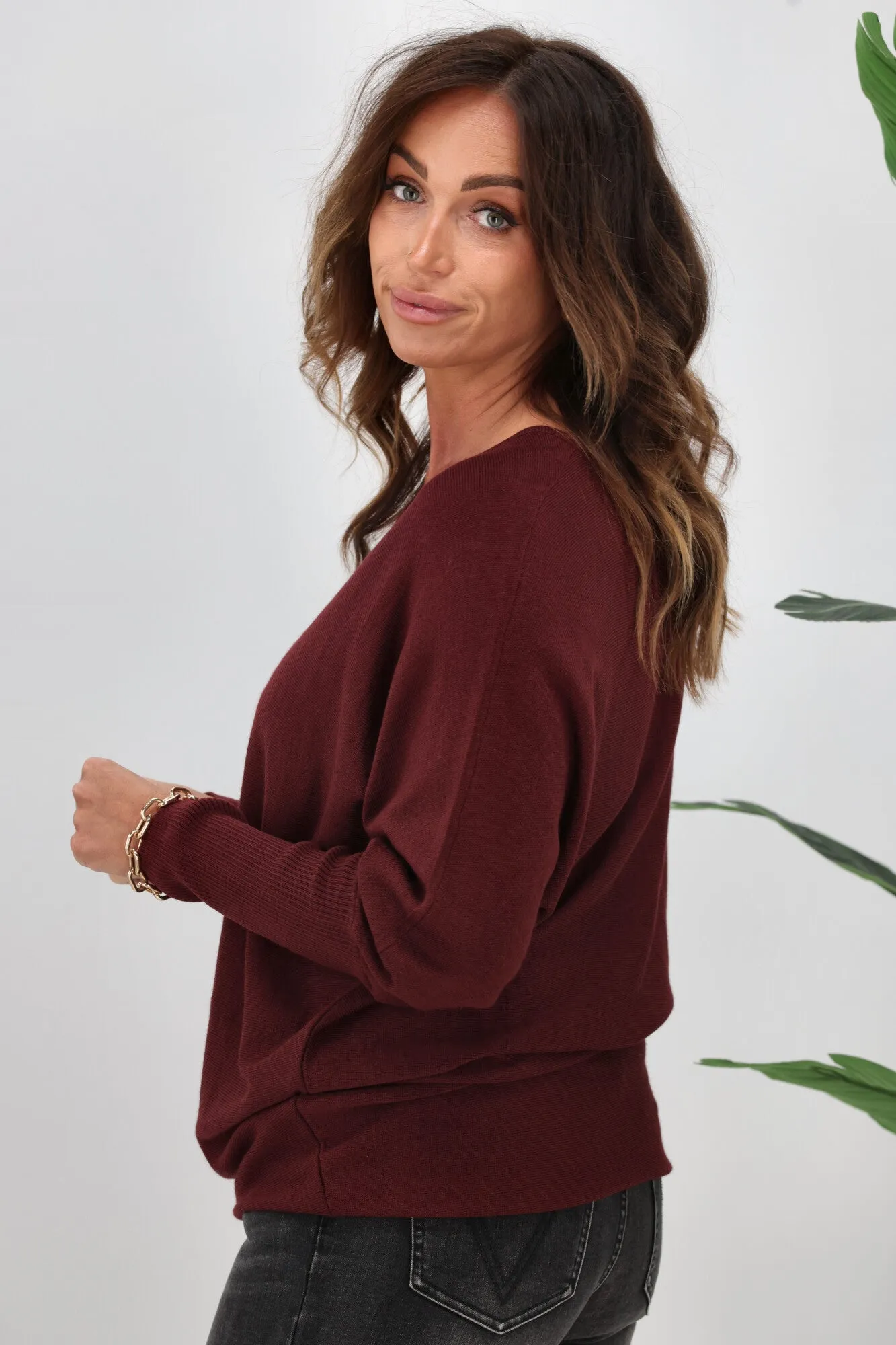 Alpine by Shine On Gigi Merino Batwing Top Claret