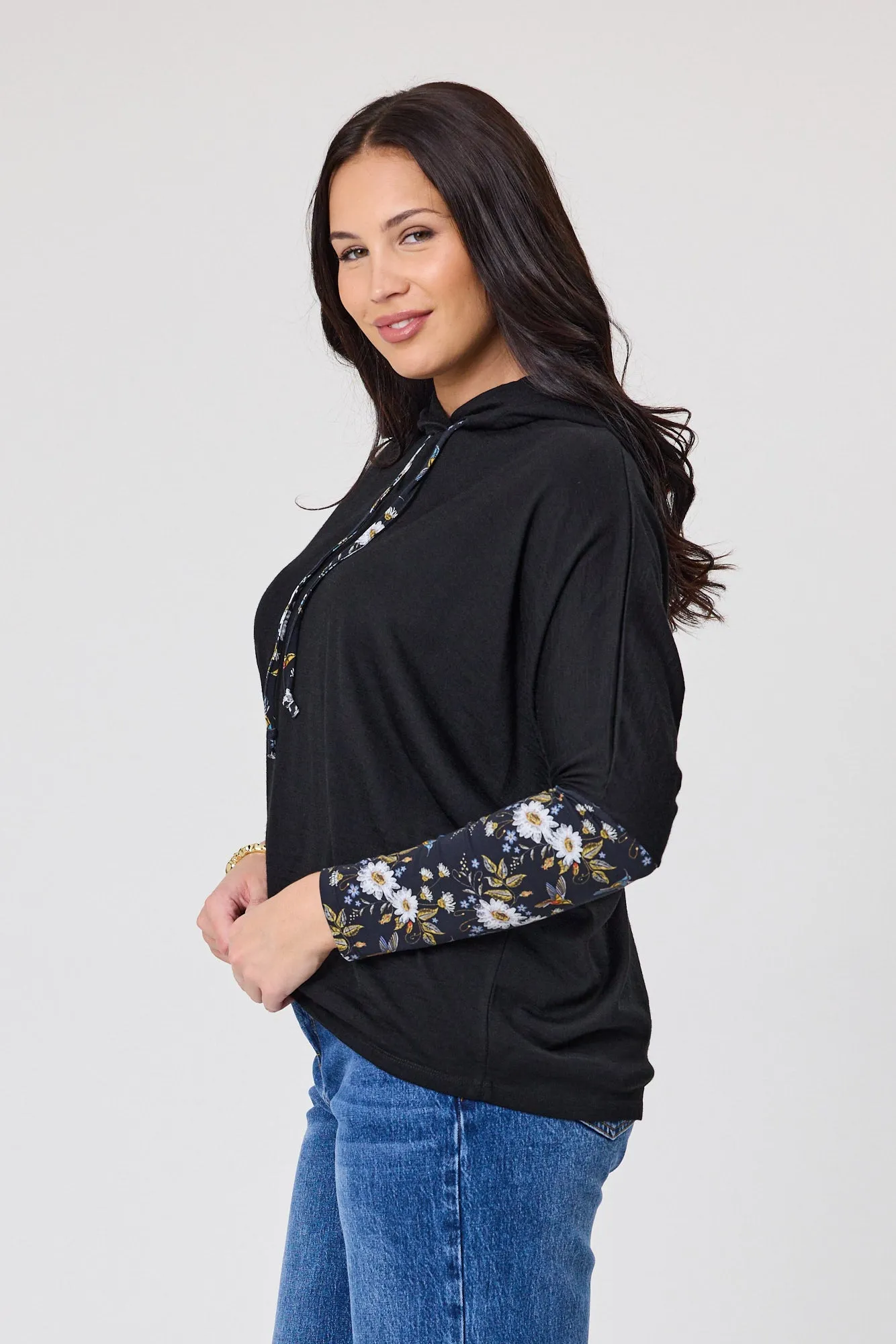 Alpine by Shine On Halifax Contrast Sleeve Hoodie Black