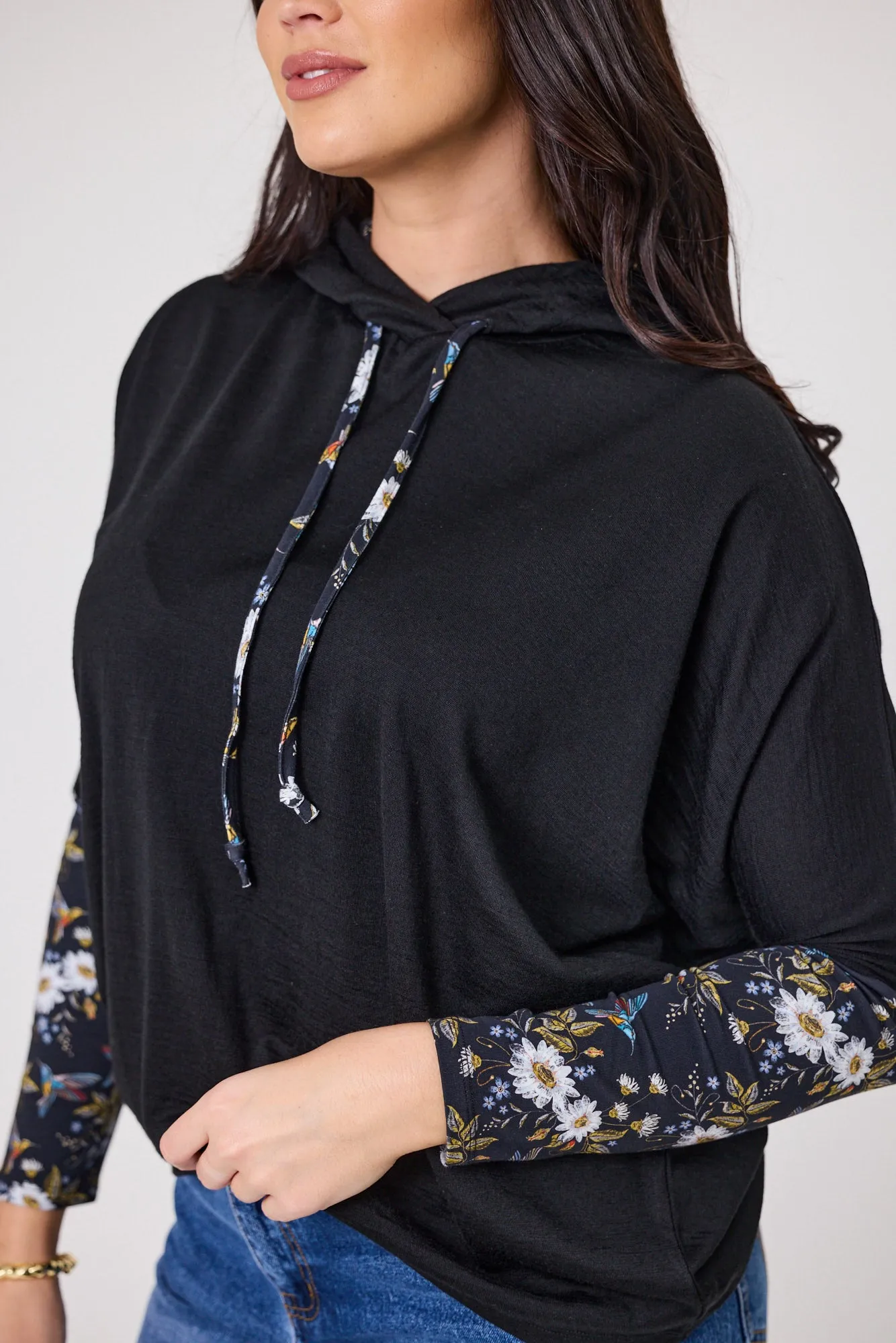 Alpine by Shine On Halifax Contrast Sleeve Hoodie Black