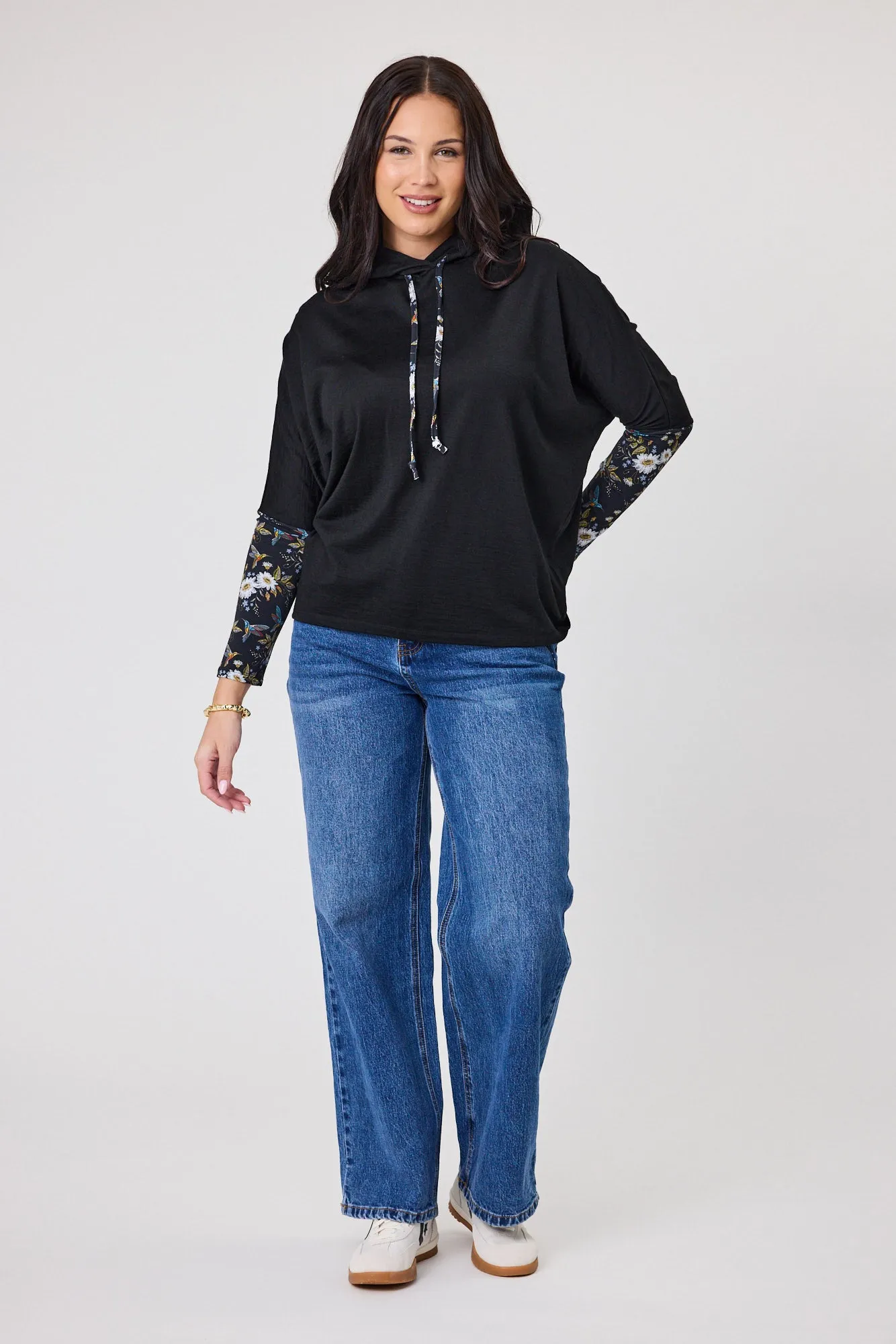 Alpine by Shine On Halifax Contrast Sleeve Hoodie Black