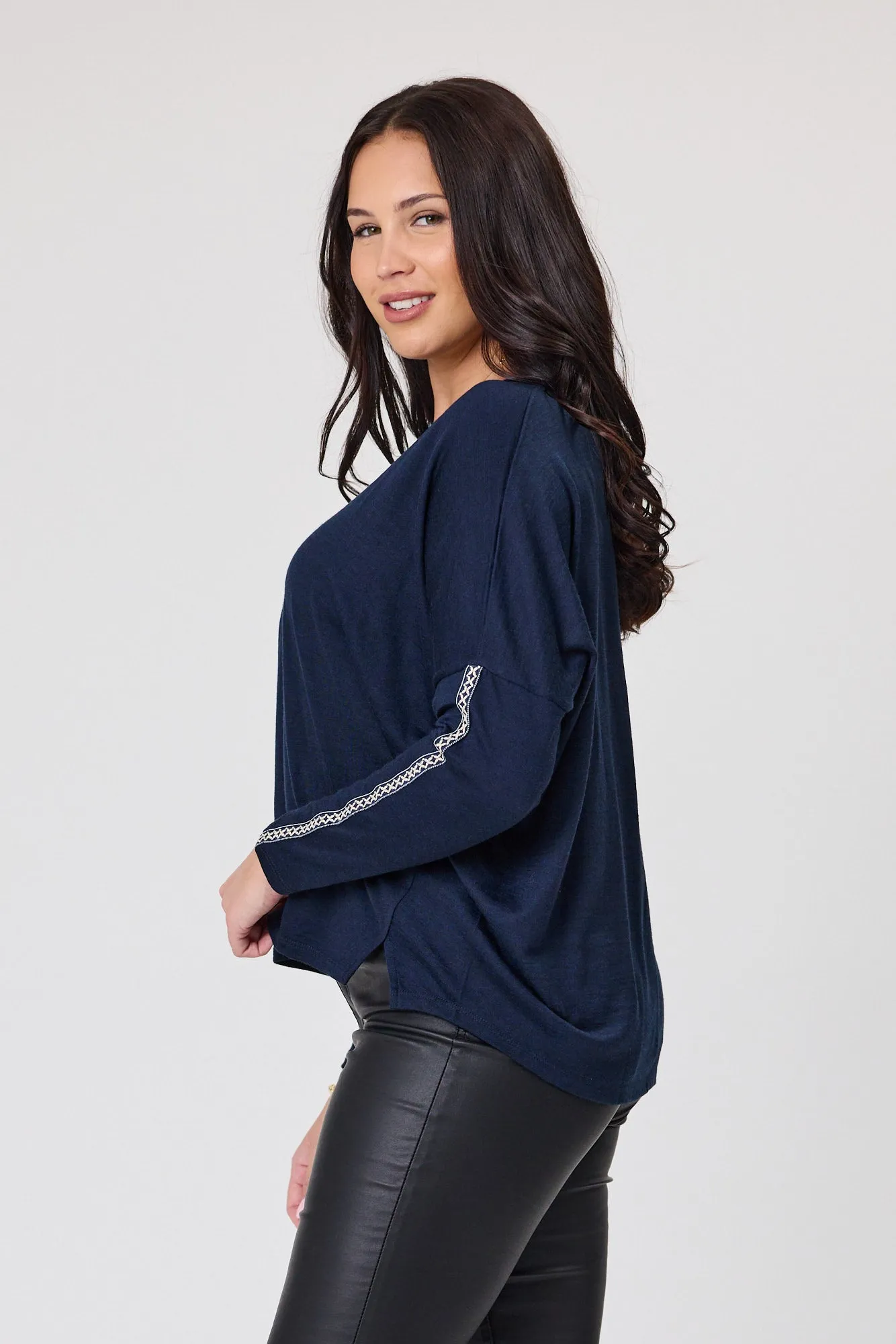 Alpine by Shine On Regina Cross Trim Merino Top Ink