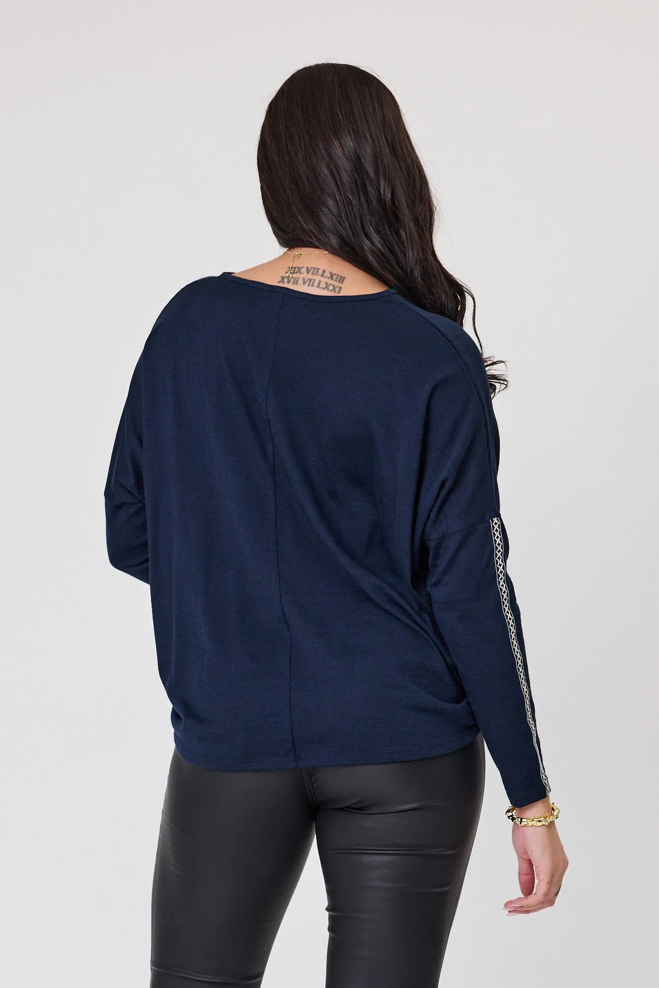 Alpine by Shine On Regina Cross Trim Merino Top Ink