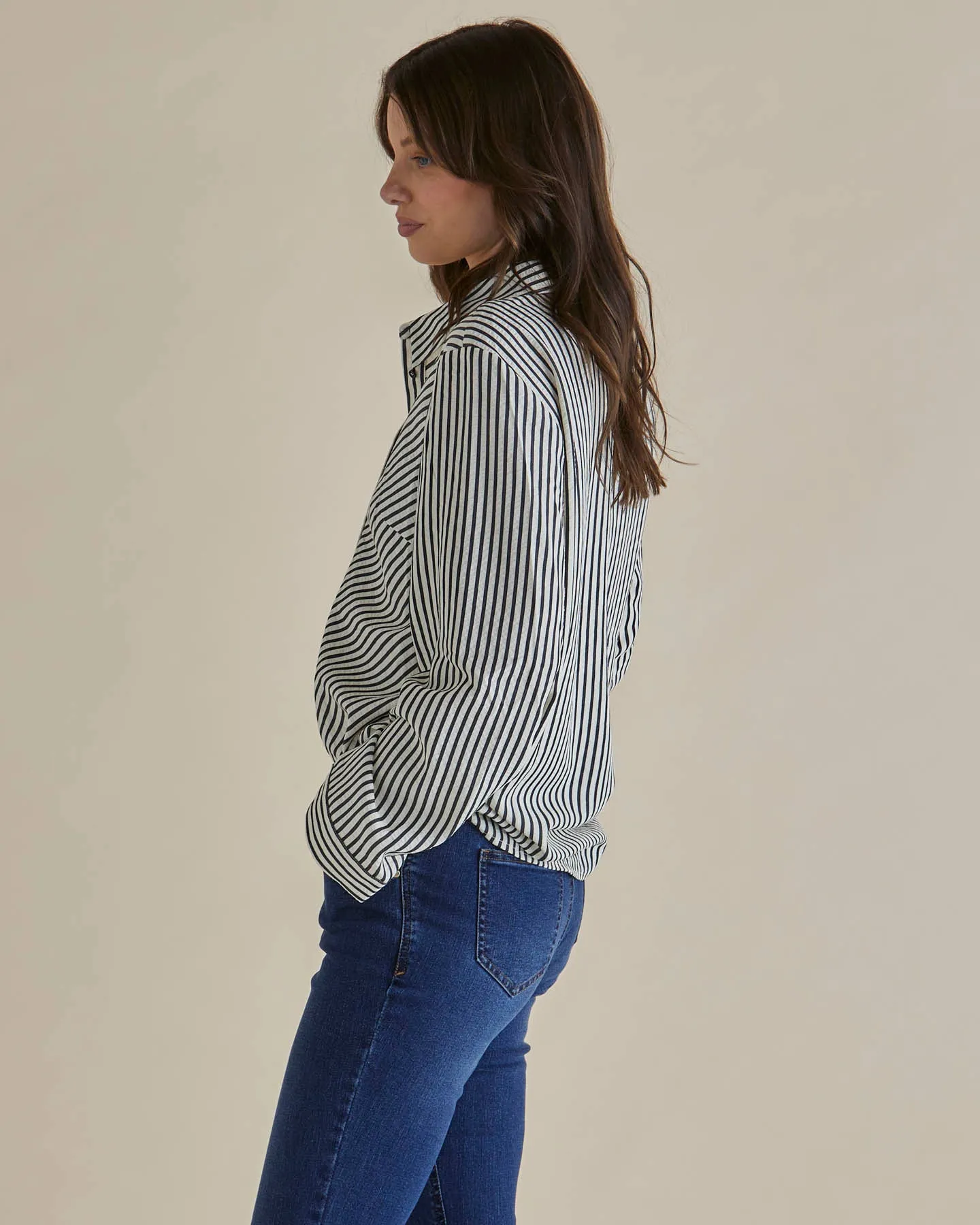 Betty Basics Crinkle Shirt Black/White Stripe