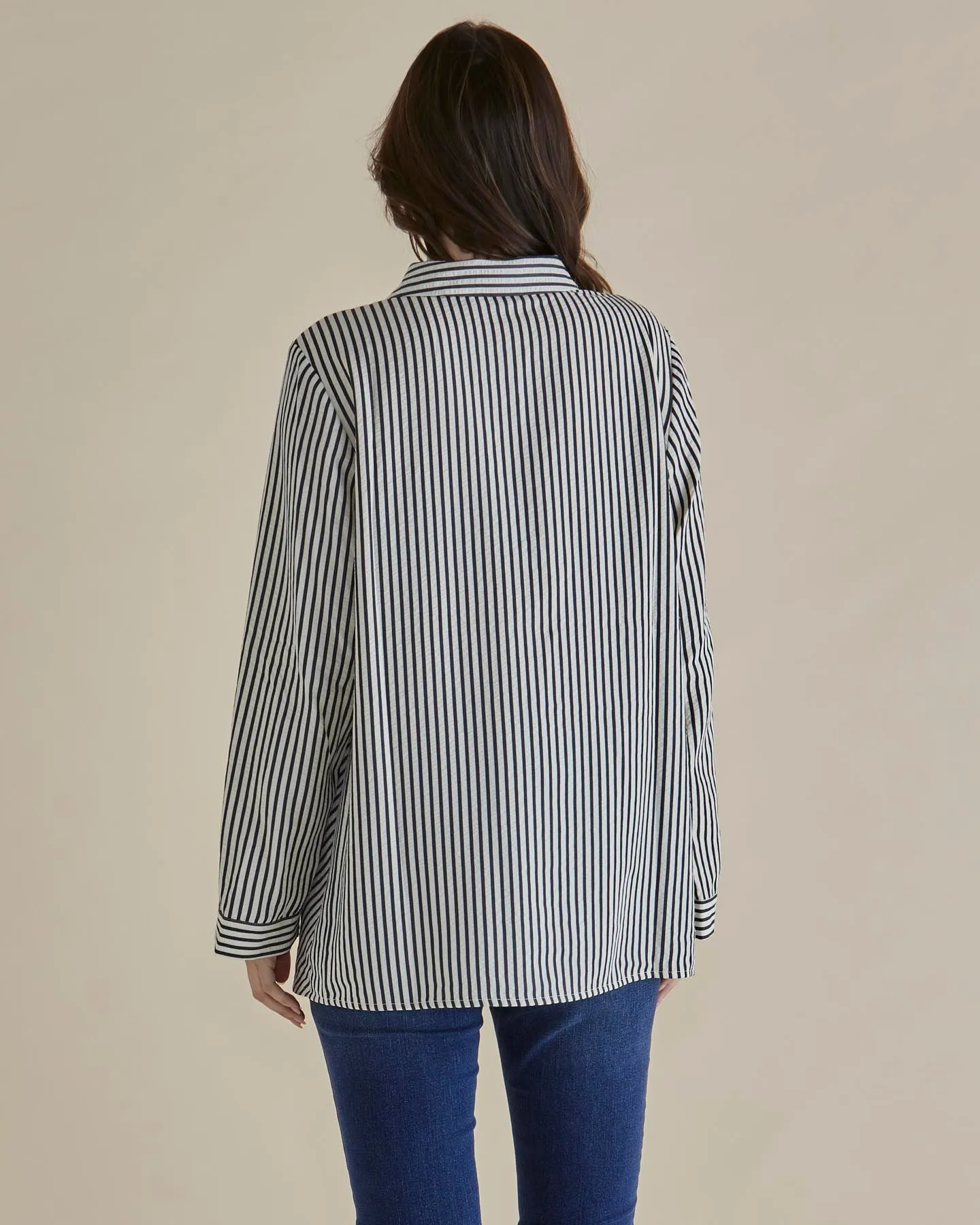 Betty Basics Crinkle Shirt Black/White Stripe