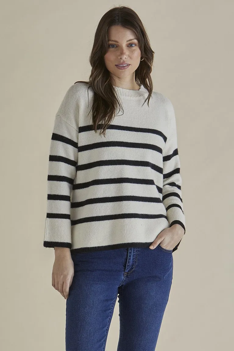 Betty Basics Edith Knit Jumper Cream Black Stripe