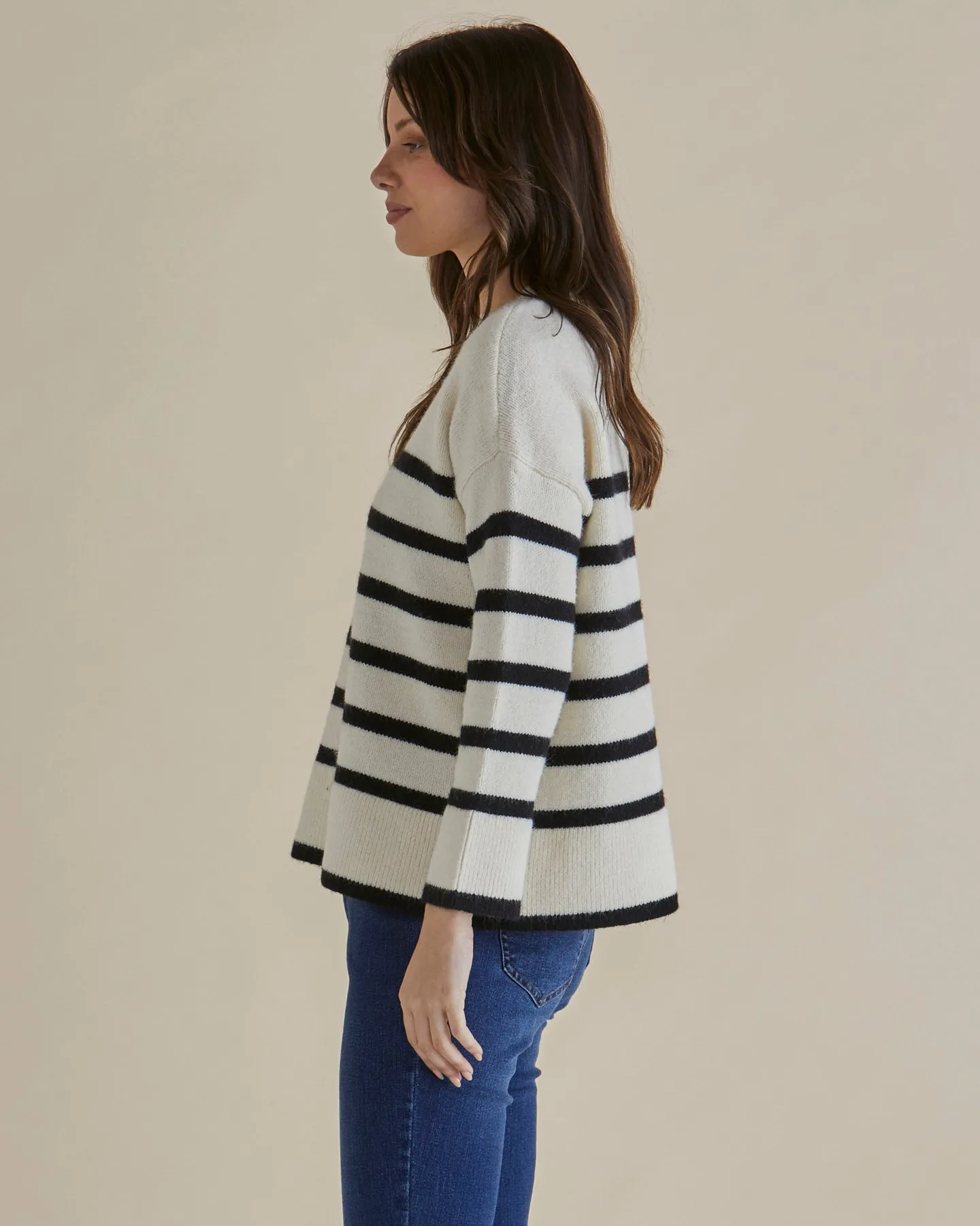 Betty Basics Edith Knit Jumper Cream Black Stripe