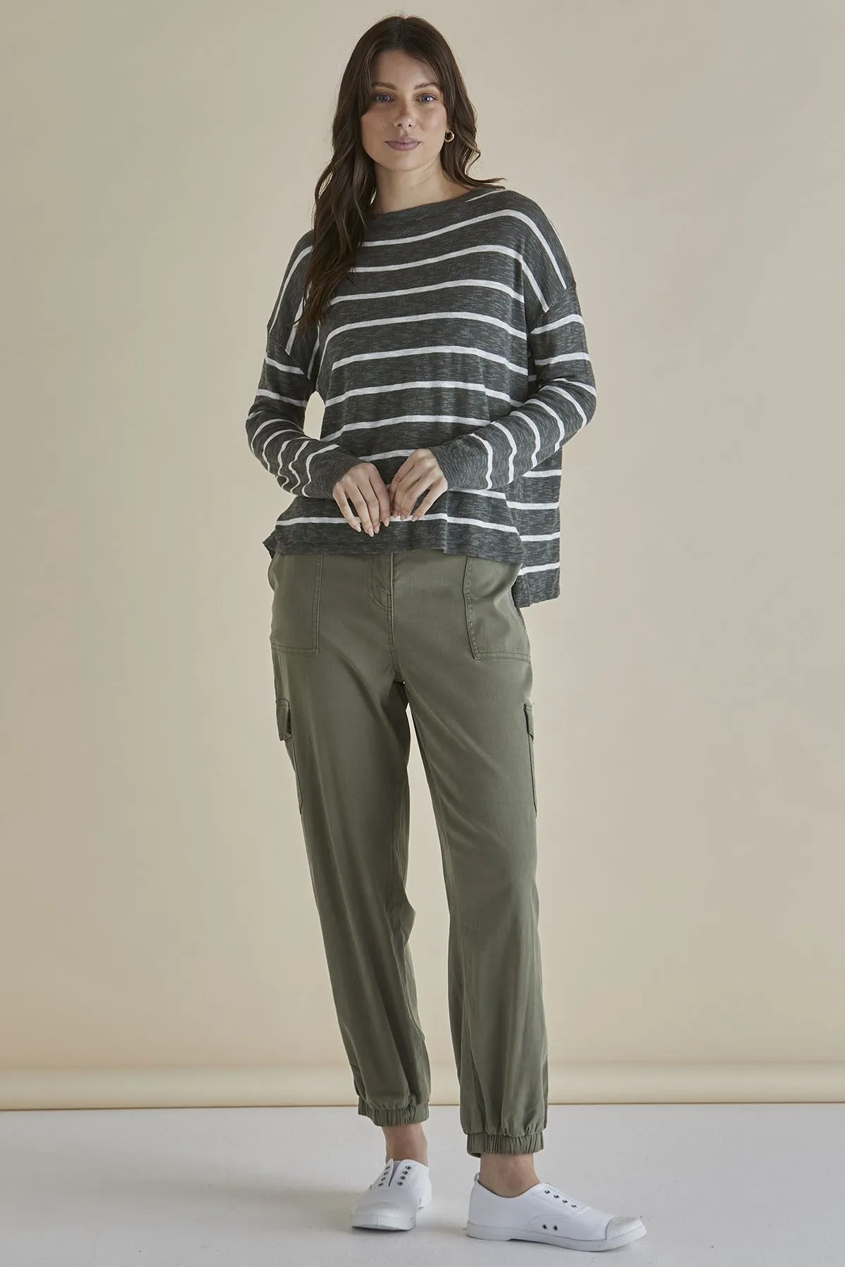 Betty Basics Lacey Lyocell Cargo Jogger Khaki