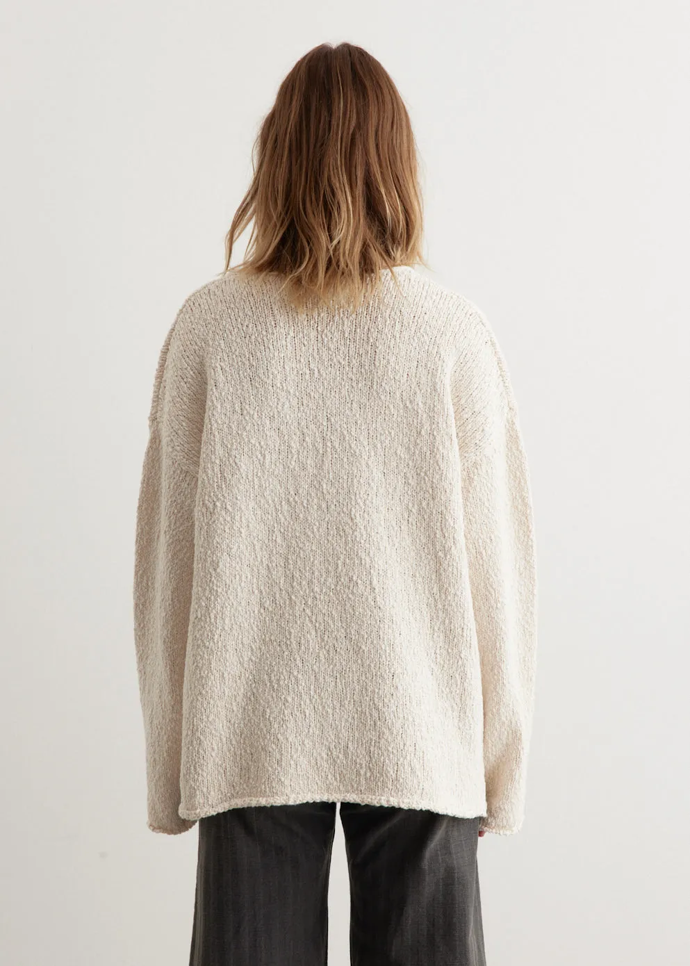 Boucle Knitted V-Neck Sweater