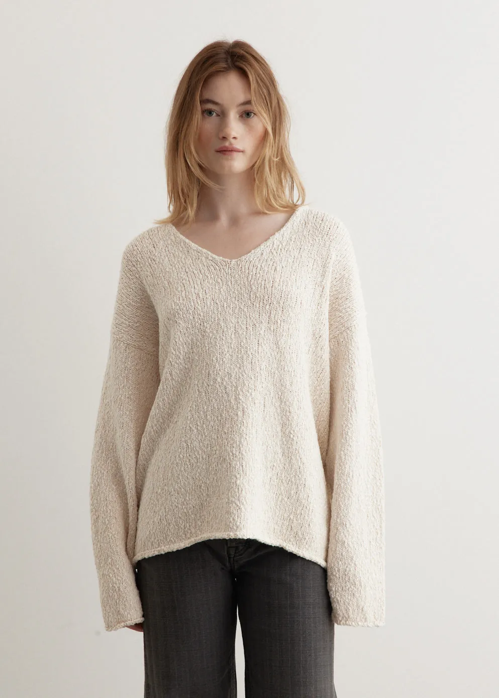 Boucle Knitted V-Neck Sweater