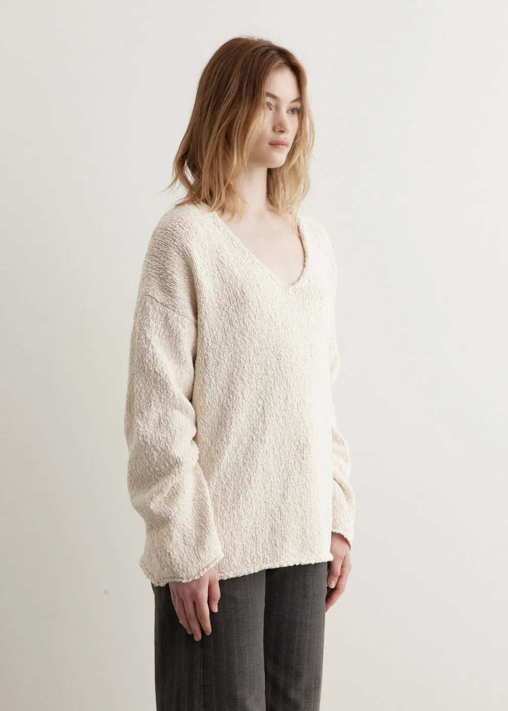 Boucle Knitted V-Neck Sweater