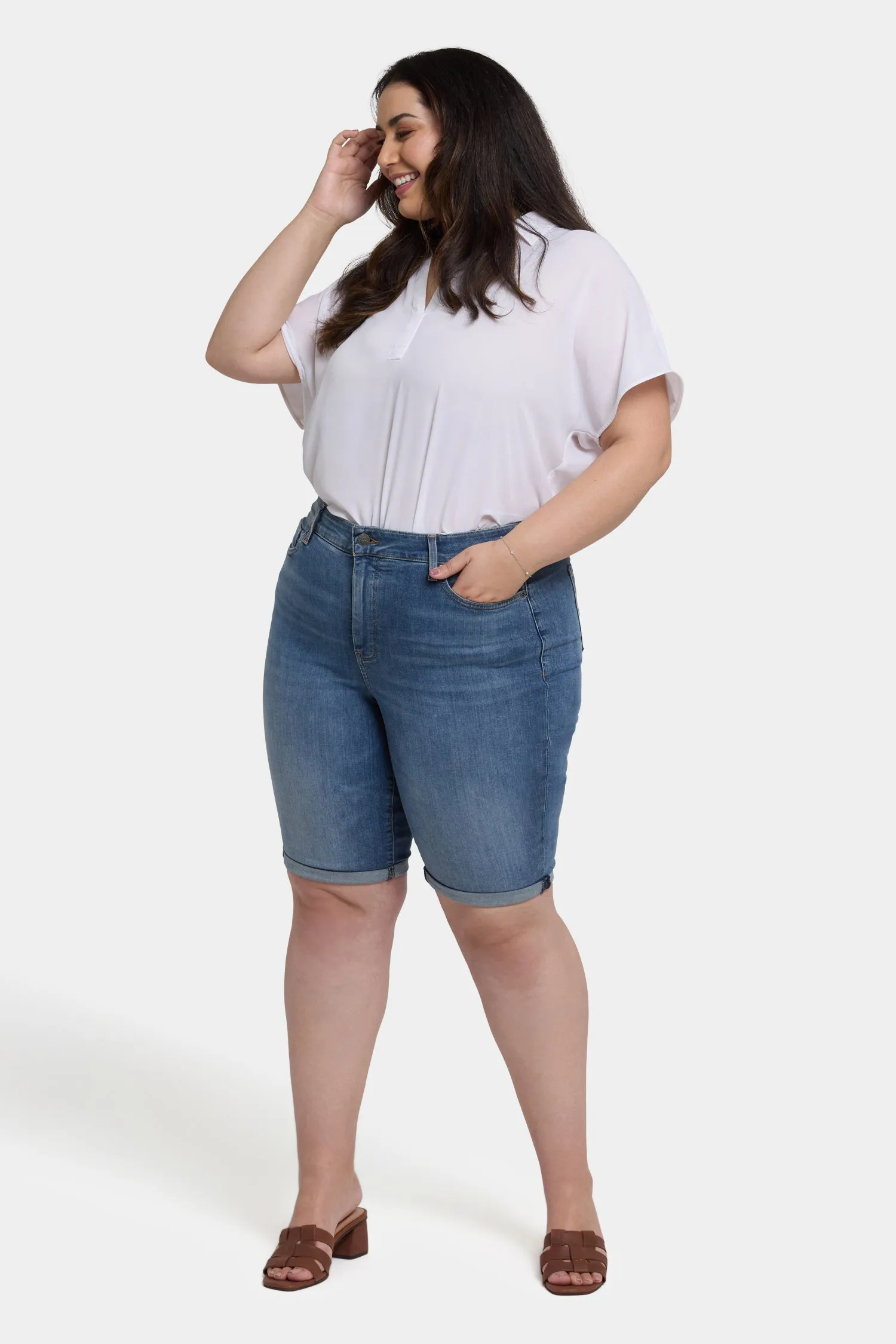 Briella 11 Inch Denim Shorts In Plus Size - Barcelona Breeze