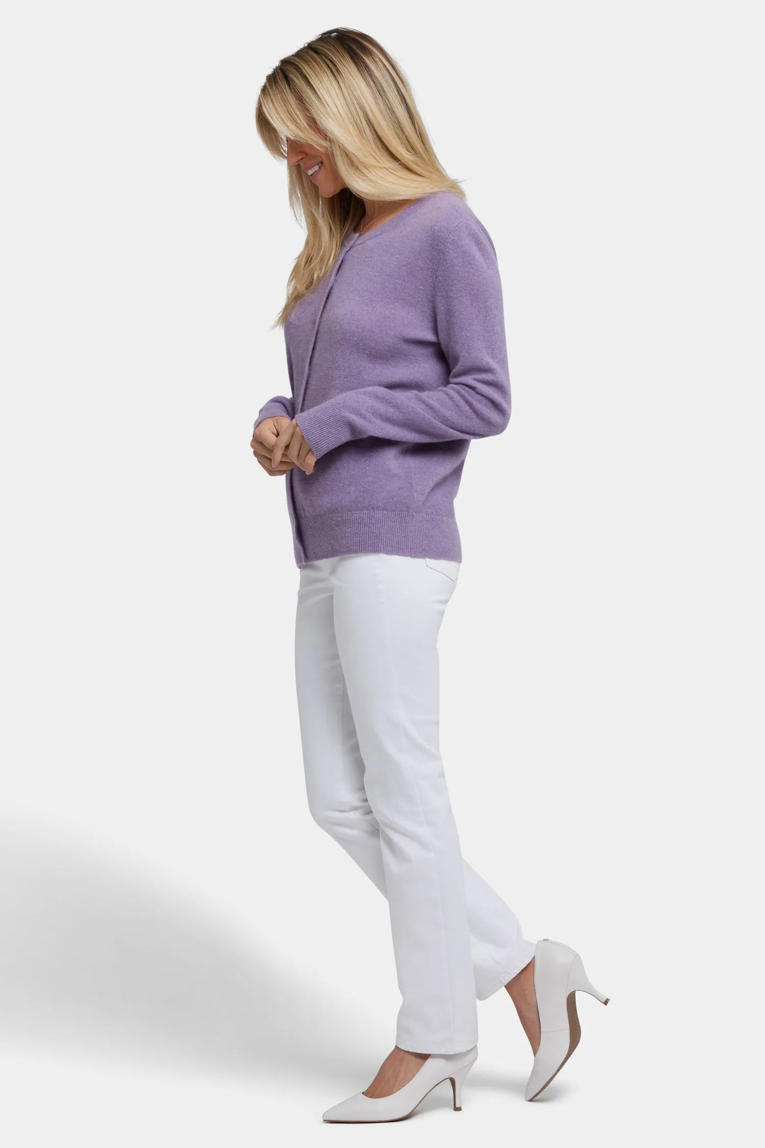 Cashmere Crewneck Cardigan - Heather Lavender