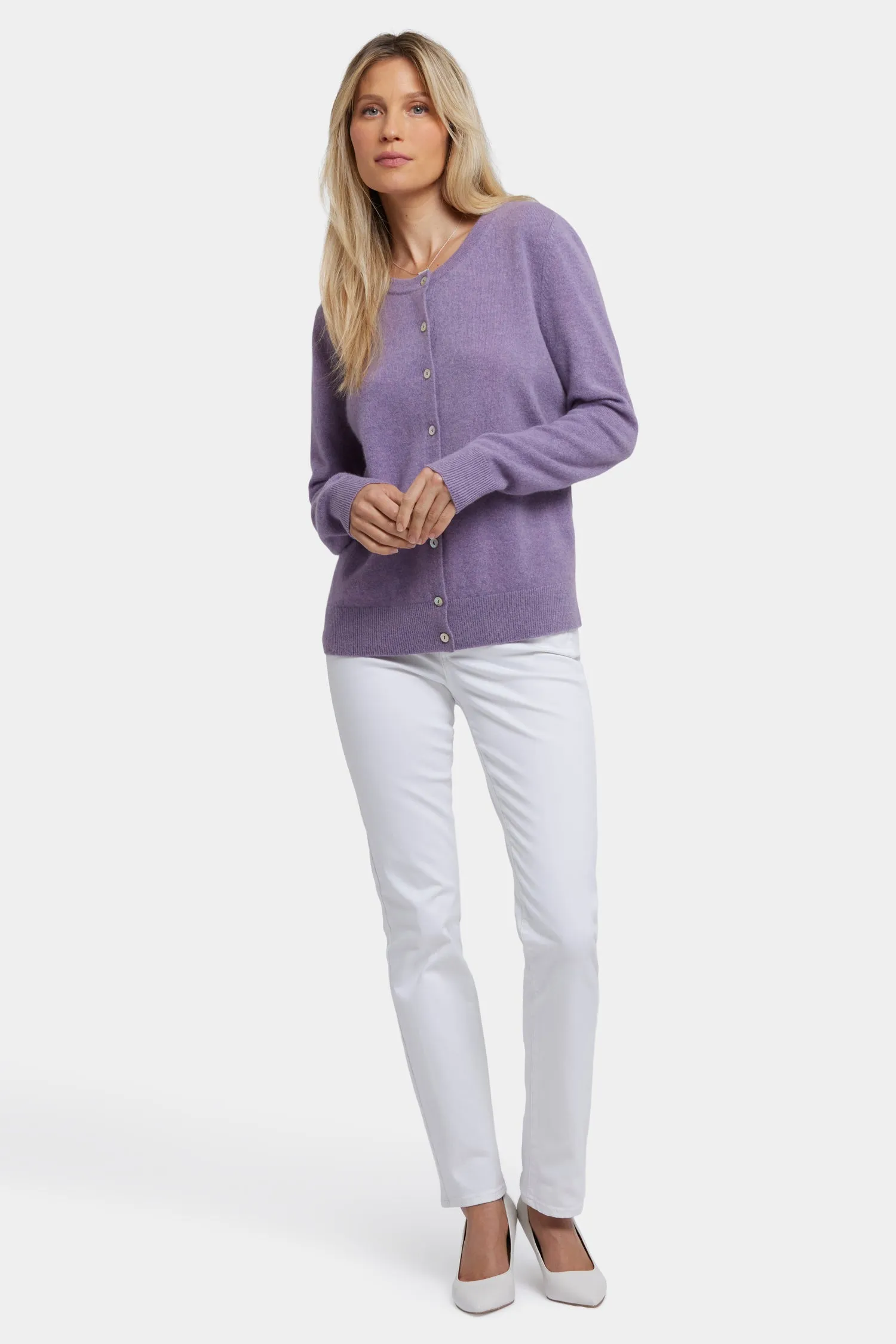 Cashmere Crewneck Cardigan - Heather Lavender