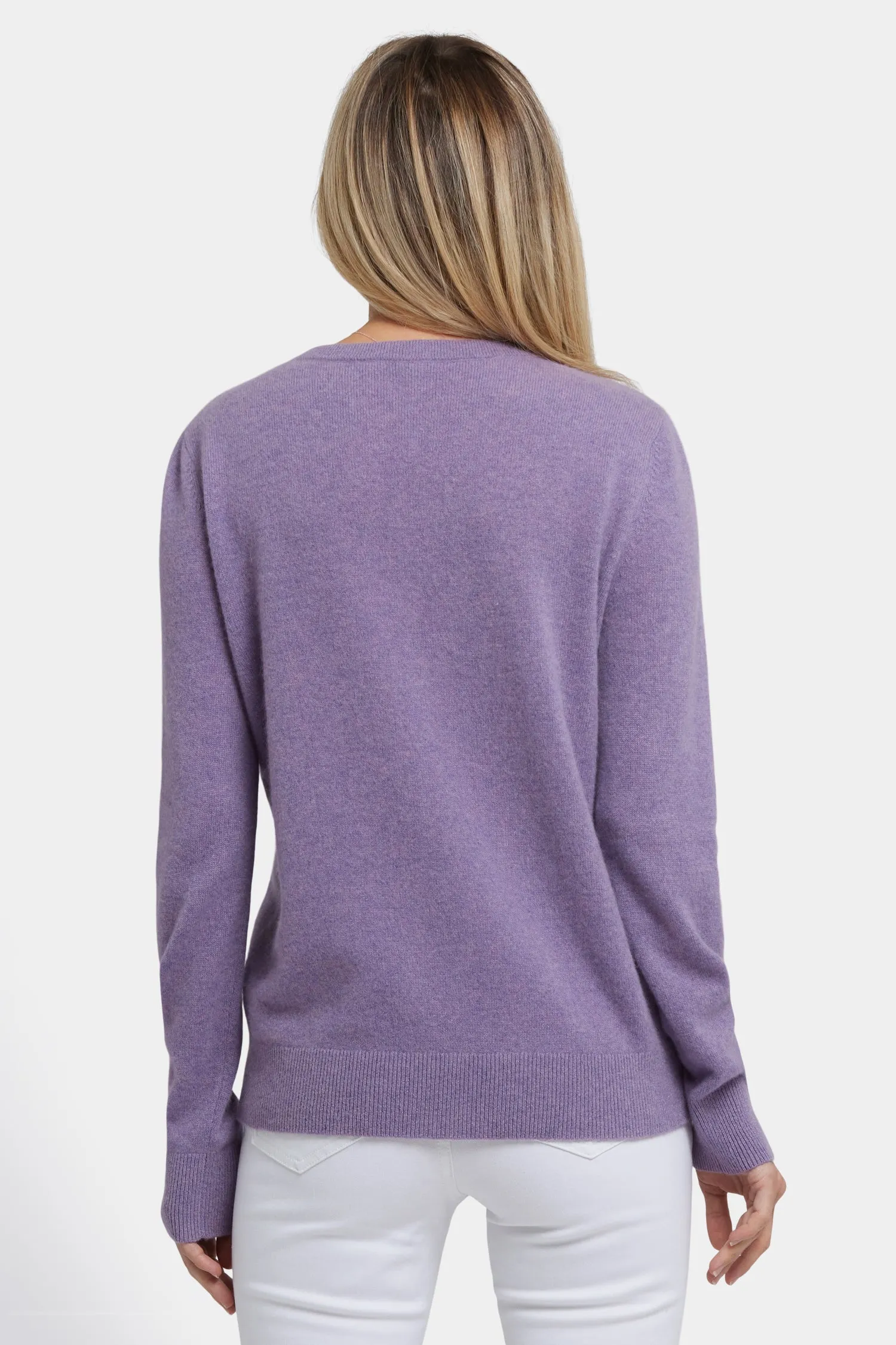 Cashmere Crewneck Cardigan - Heather Lavender
