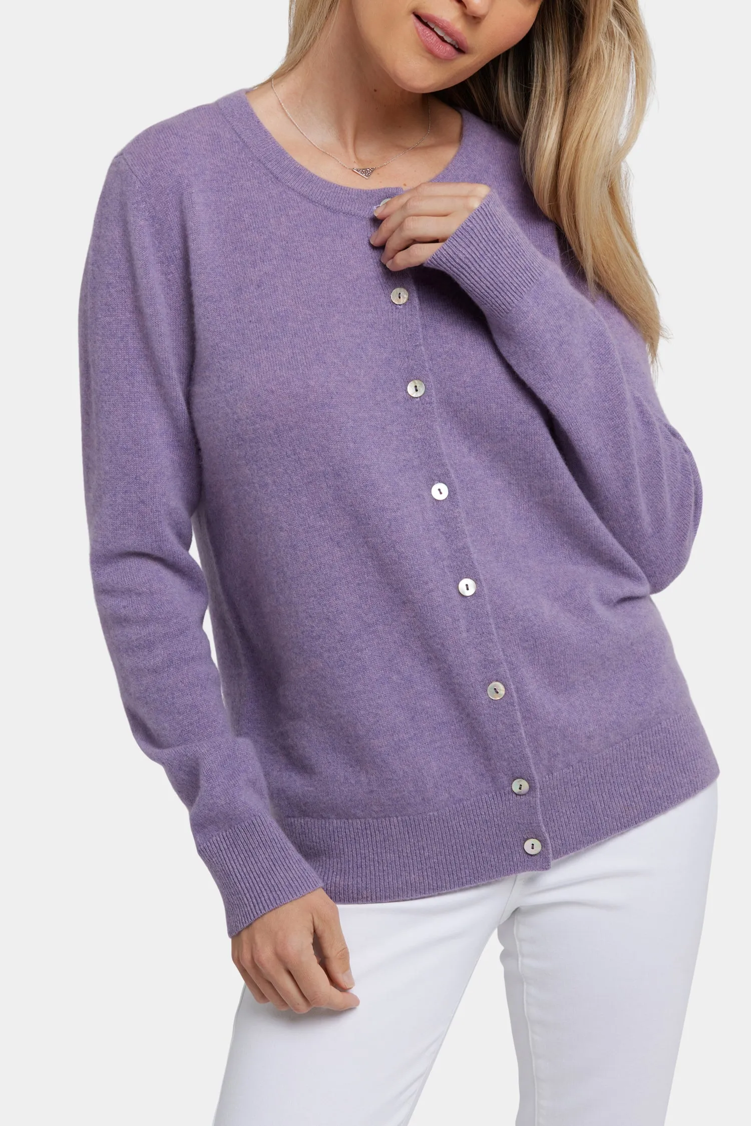 Cashmere Crewneck Cardigan - Heather Lavender