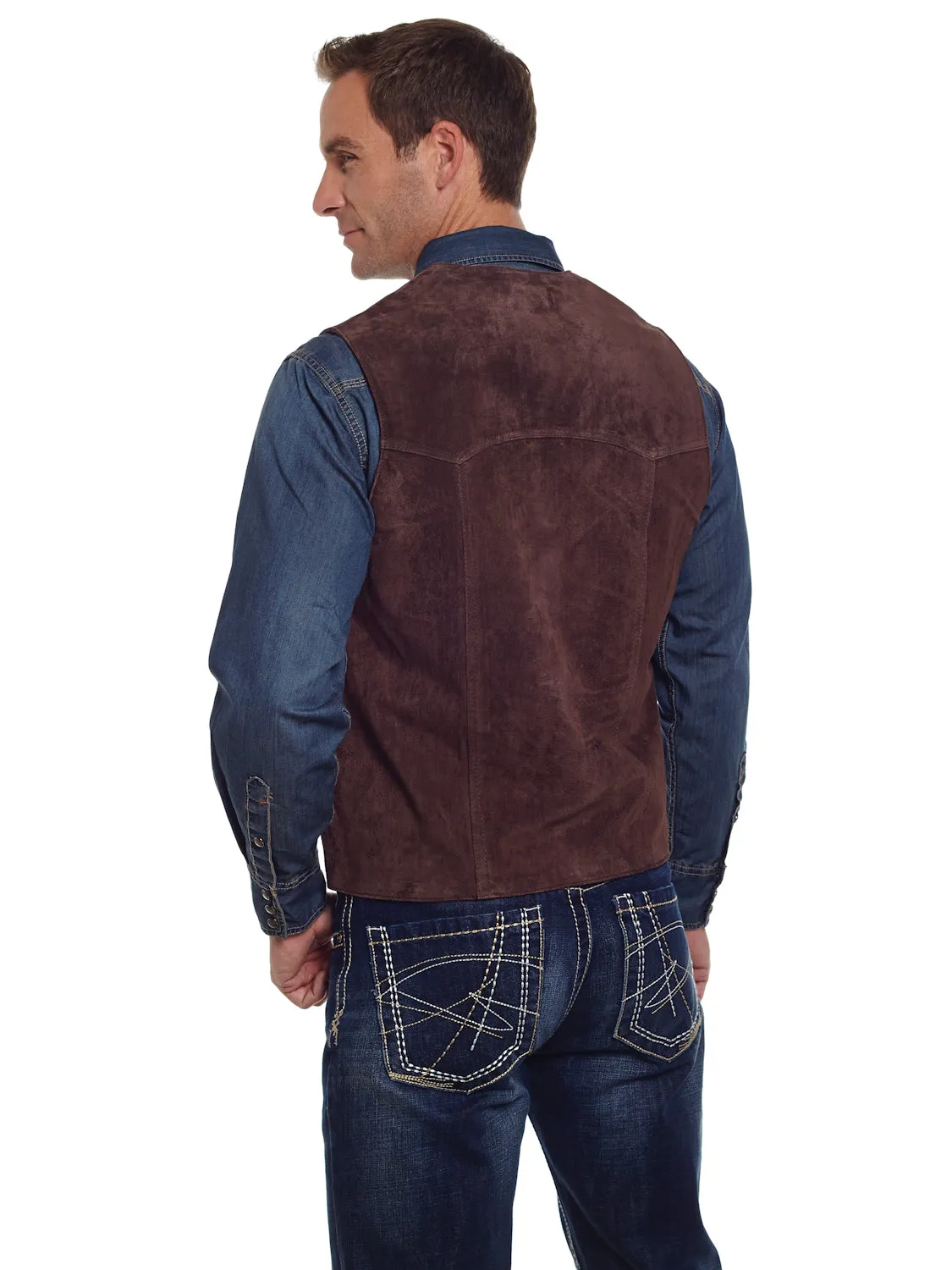 Cripple Creek Mens Chocolate Boar Suede Leather Western Snap Front Vest LT