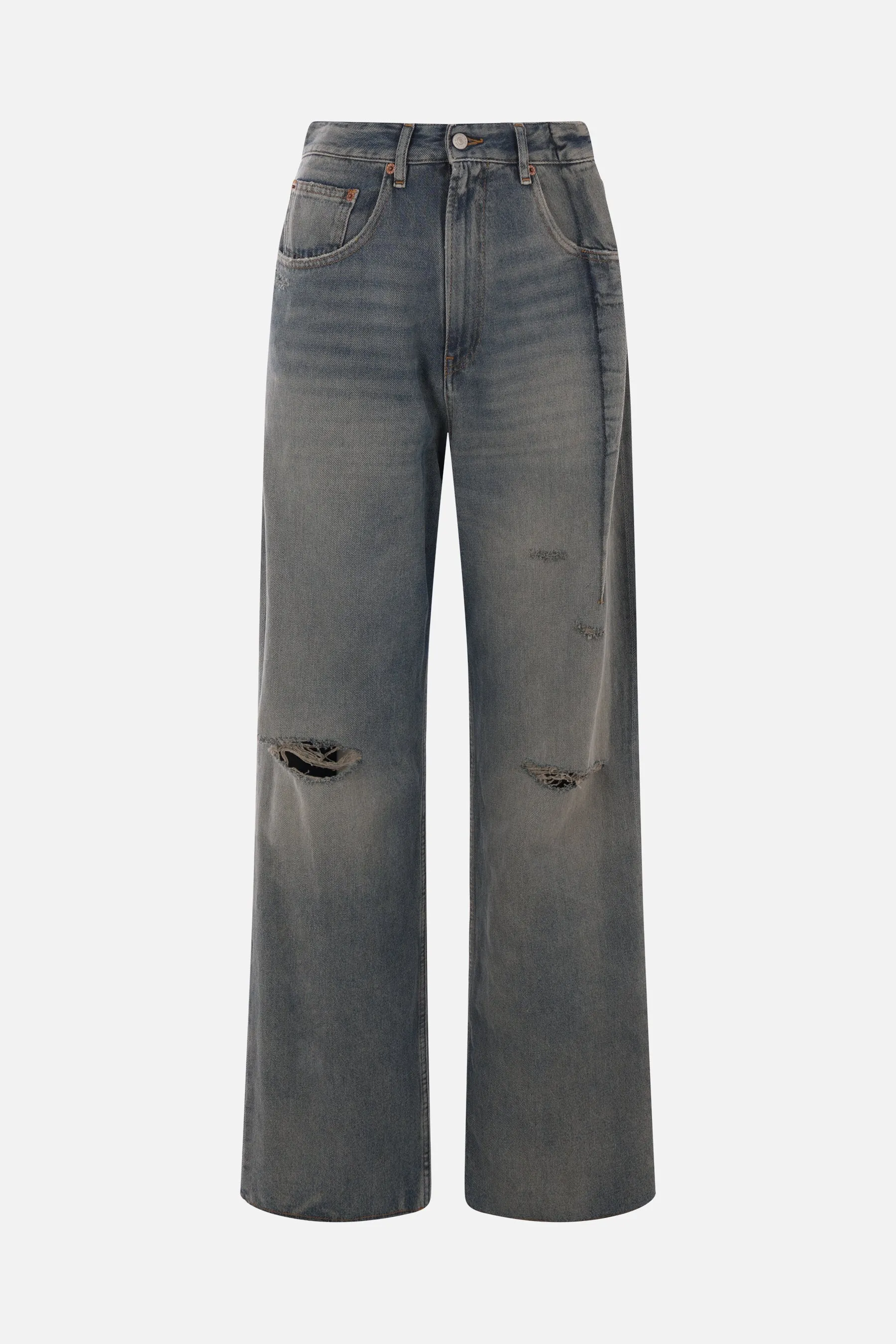 denim jeans with inverted pleats