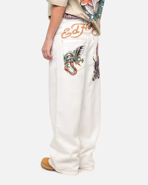Ed Hardy Ultra Wide Leg Denim Jeans Off White