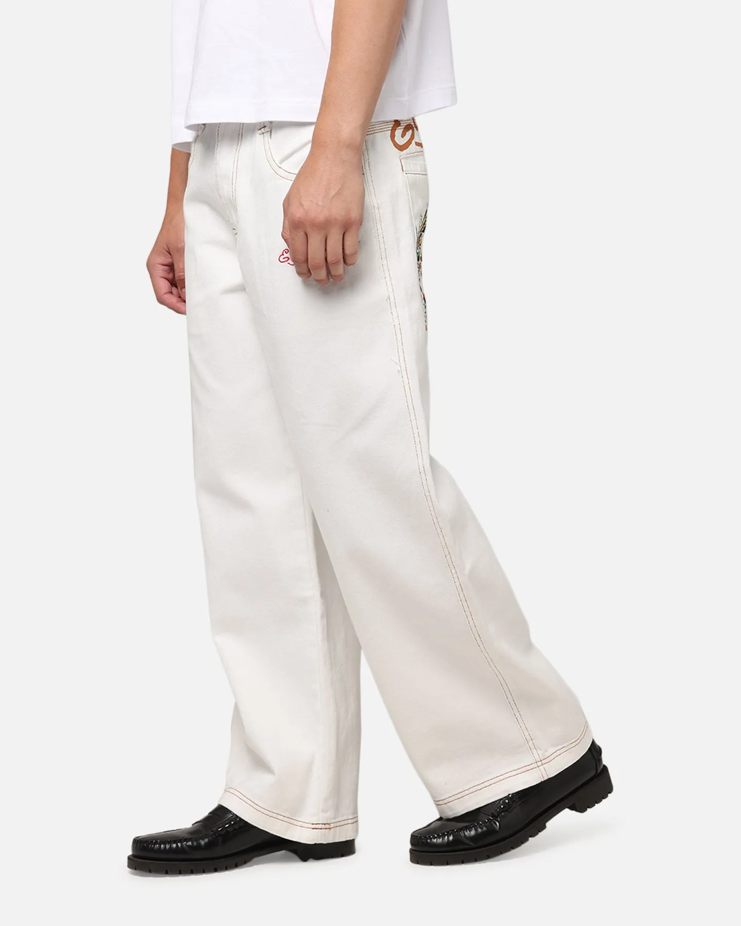 Ed Hardy Ultra Wide Leg Denim Jeans Off White