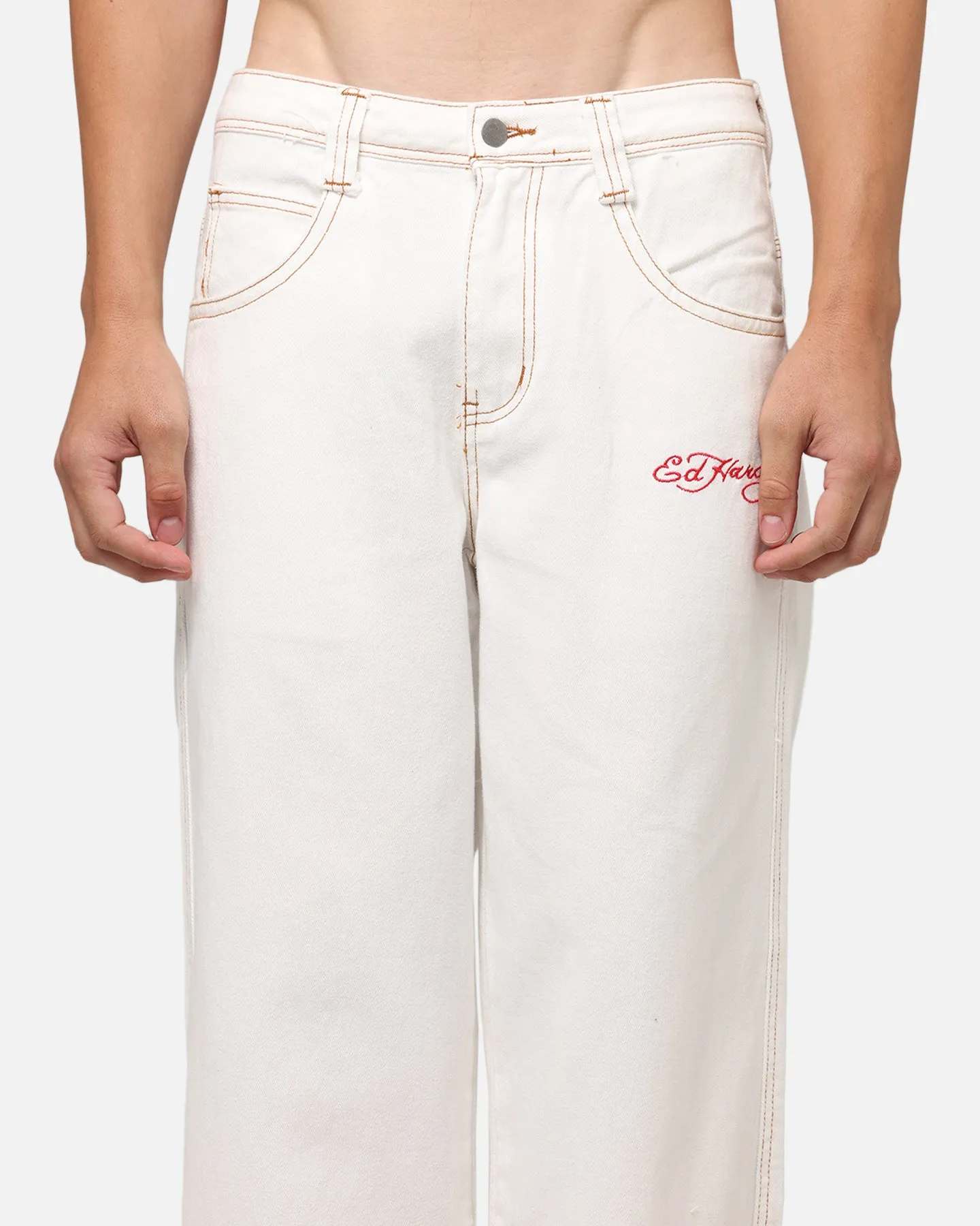 Ed Hardy Ultra Wide Leg Denim Jeans Off White
