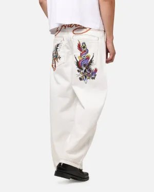 Ed Hardy Ultra Wide Leg Denim Jeans Off White