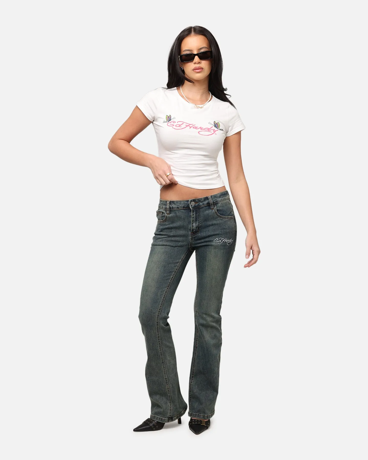 Ed Hardy Women's Tiger Bootcut Jeans Dirty Blue