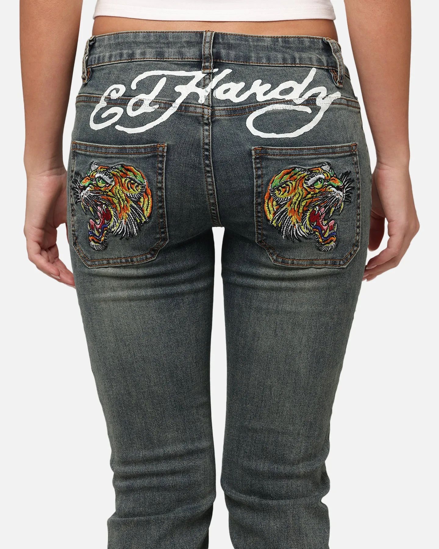 Ed Hardy Women's Tiger Bootcut Jeans Dirty Blue