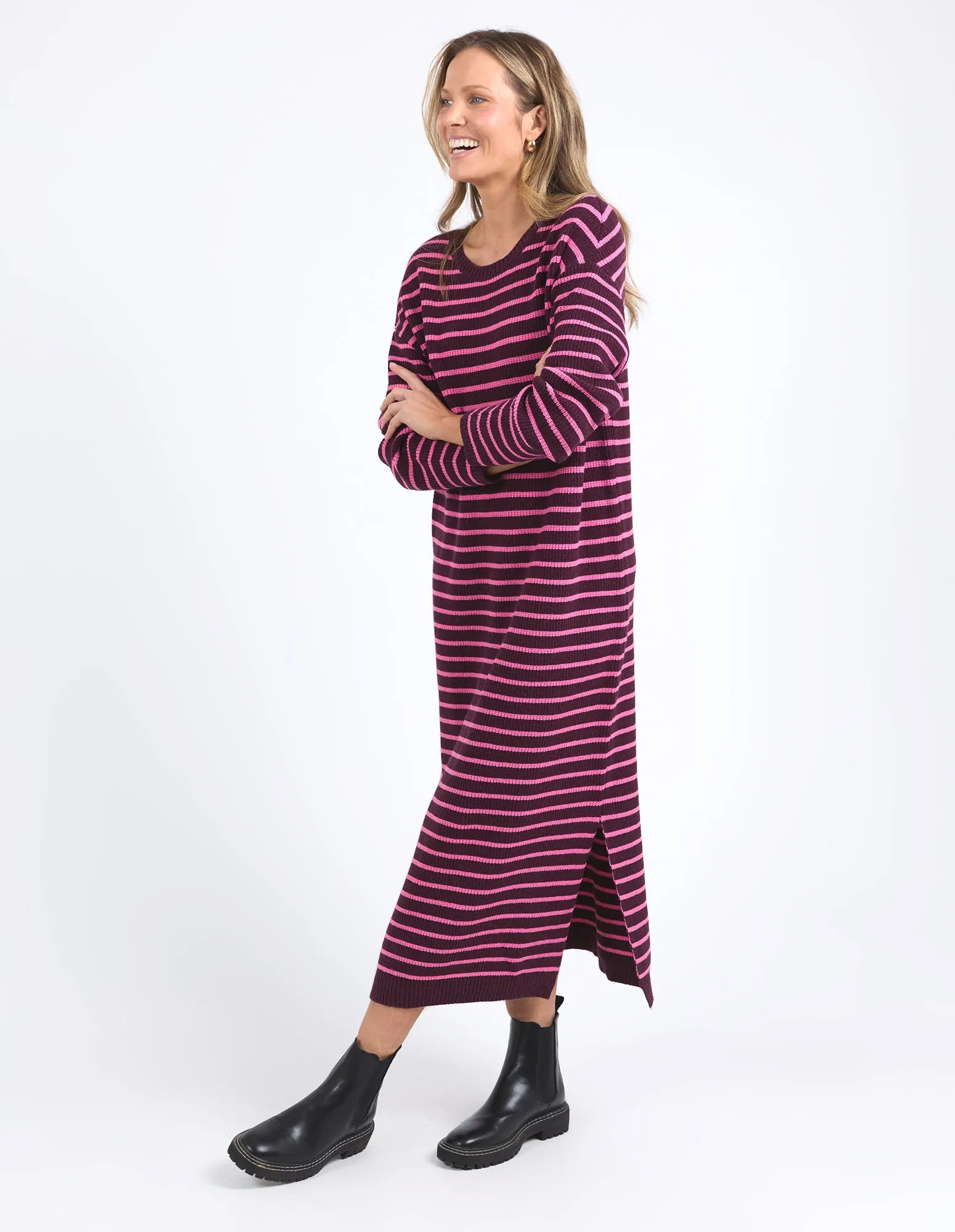 Elm Tess Stripe Knit Dress Merlot Pink Geranium Stripe