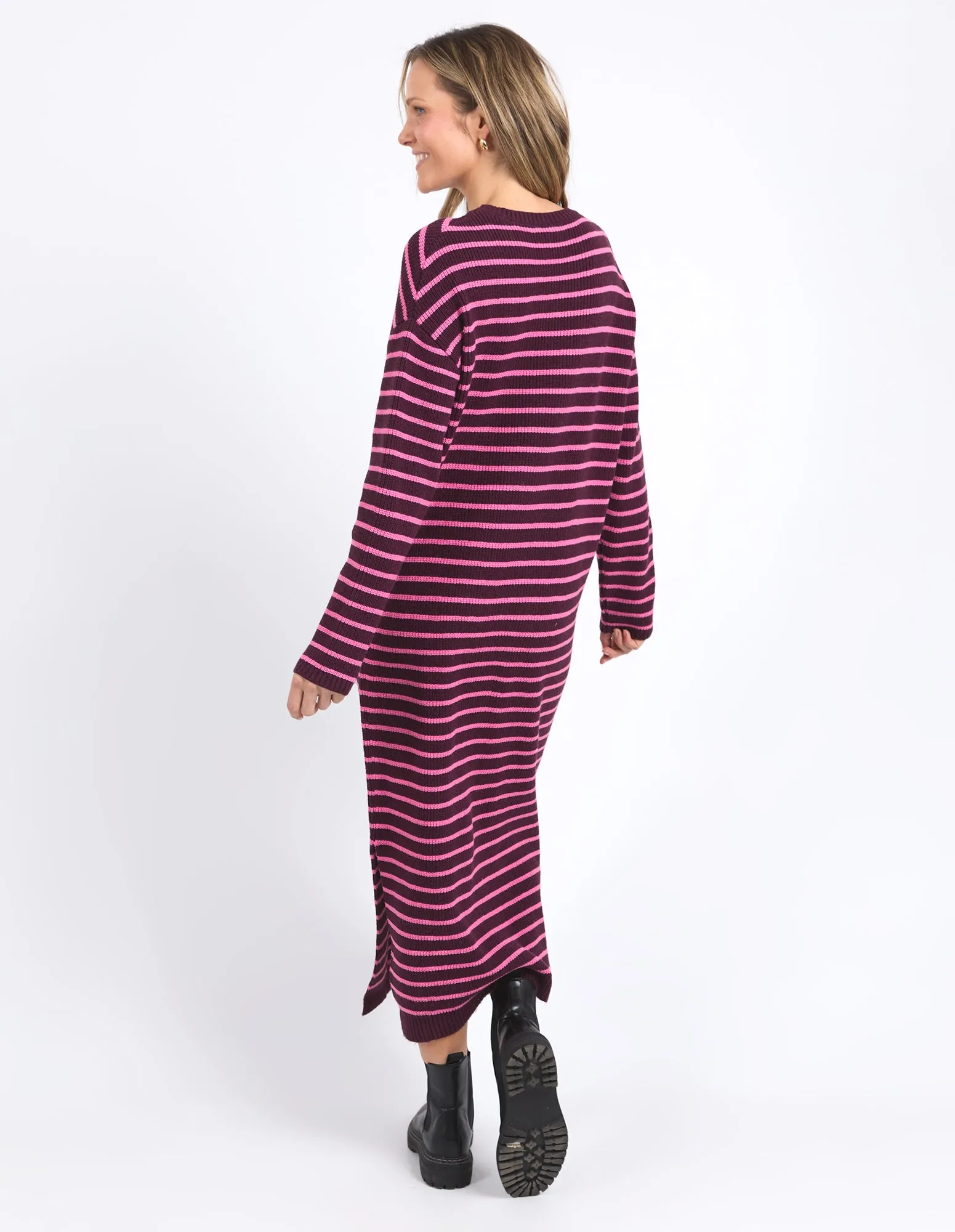Elm Tess Stripe Knit Dress Merlot Pink Geranium Stripe