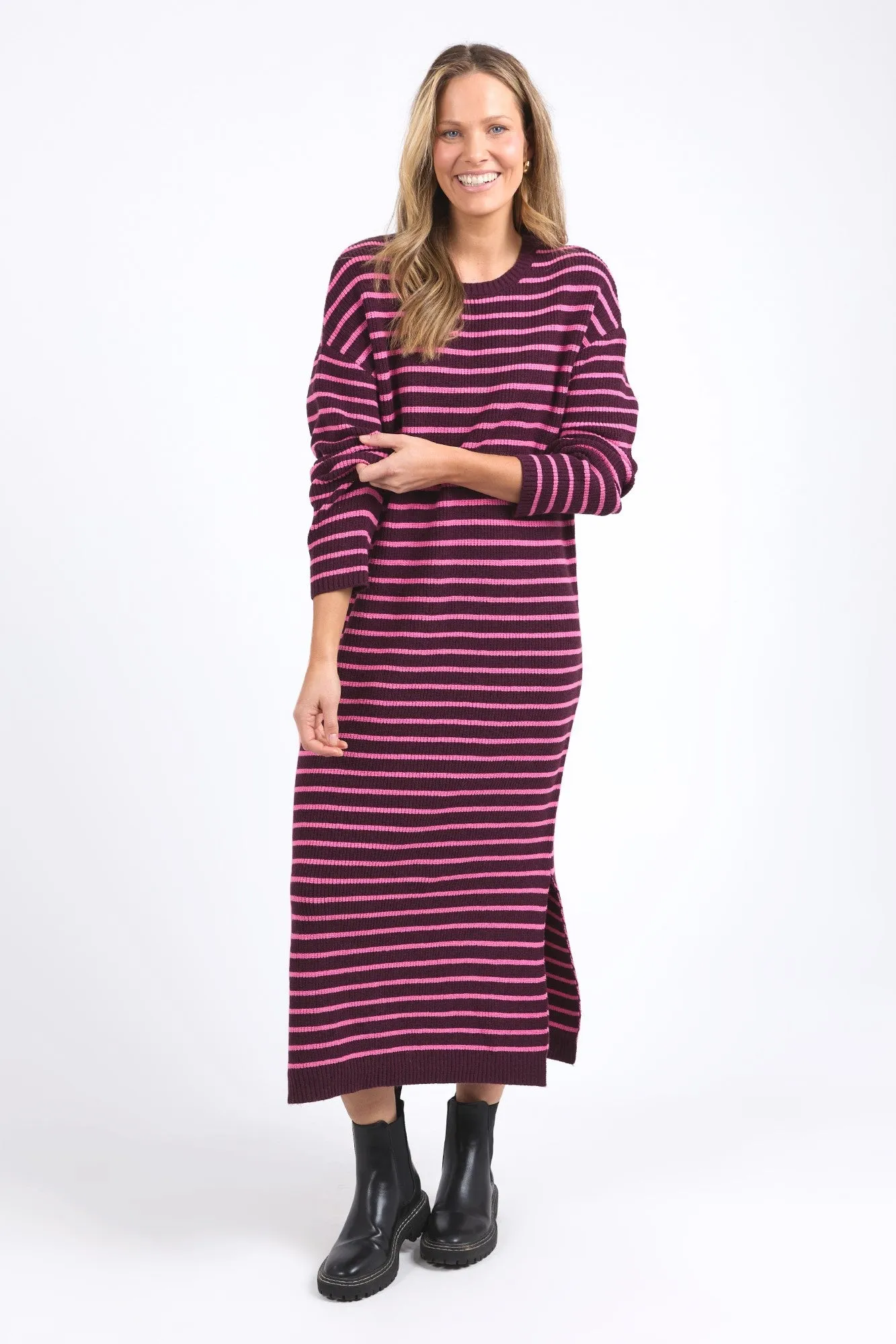 Elm Tess Stripe Knit Dress Merlot Pink Geranium Stripe