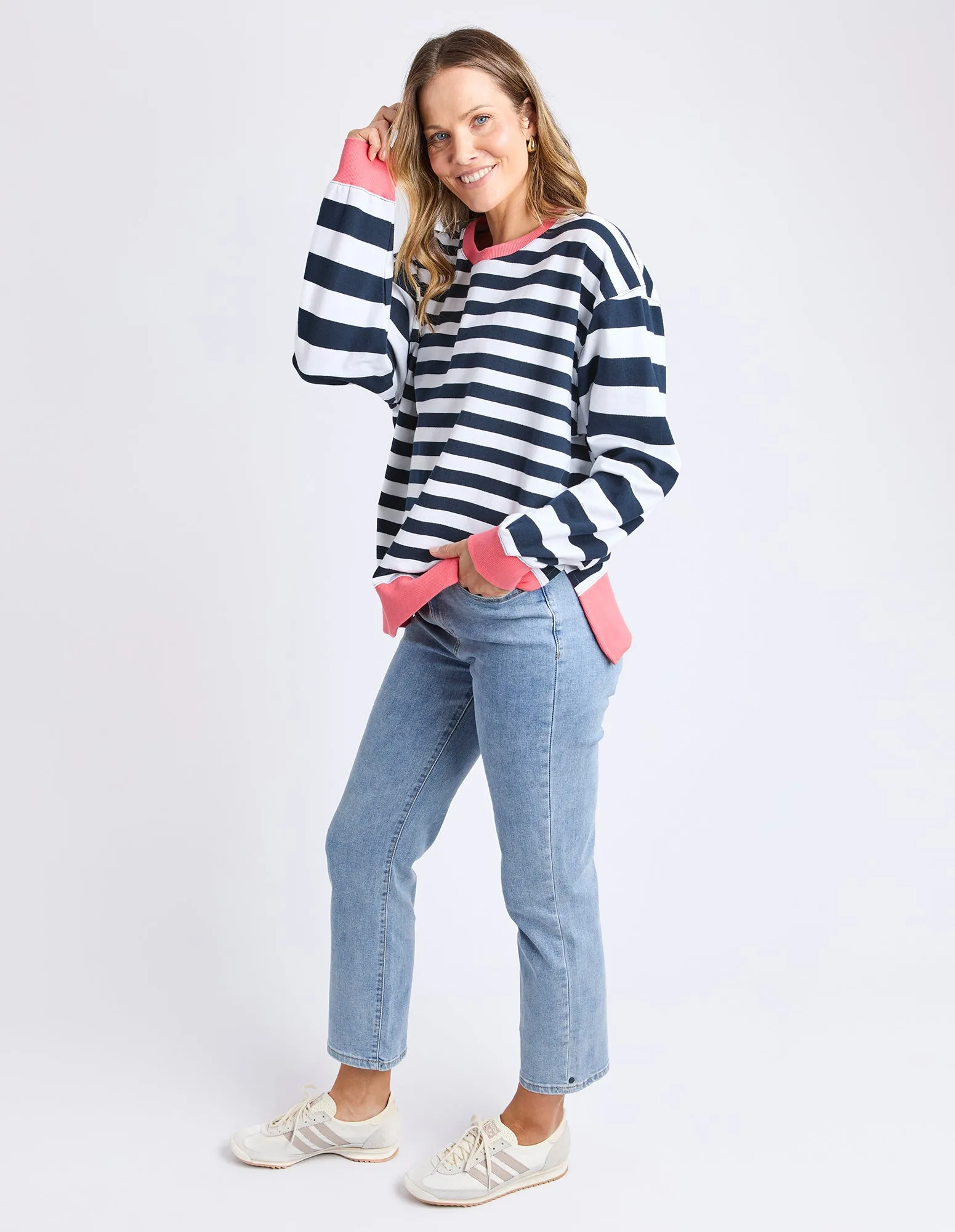 Elm Vivid Crew Navy White Stripe