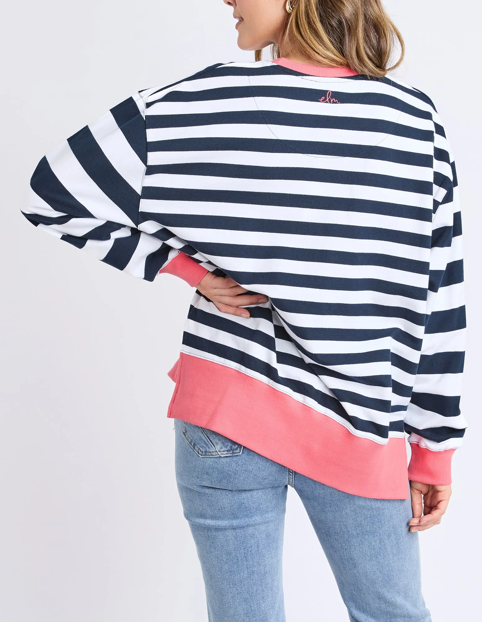Elm Vivid Crew Navy White Stripe