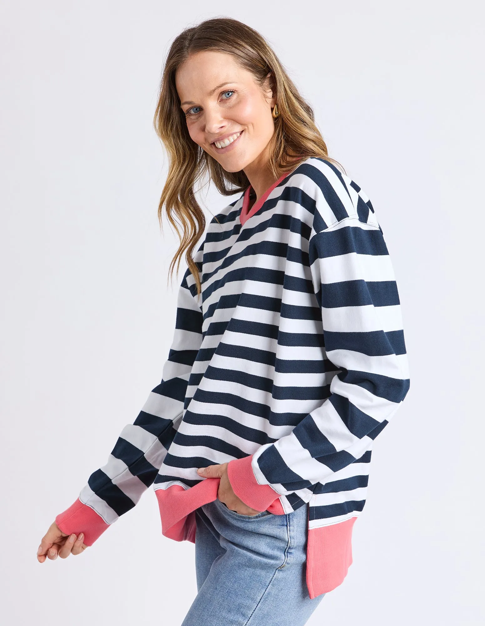 Elm Vivid Crew Navy White Stripe