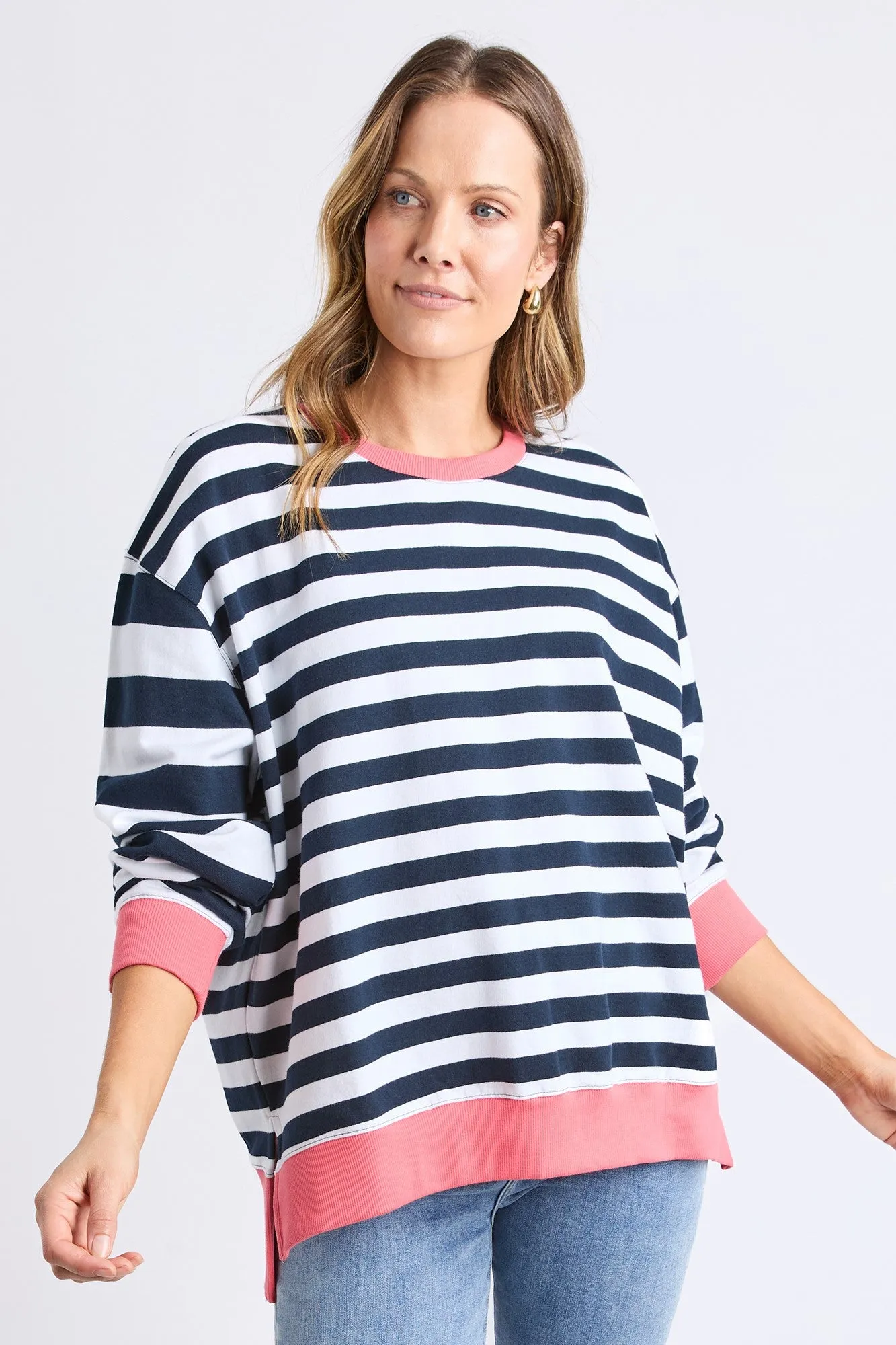 Elm Vivid Crew Navy White Stripe